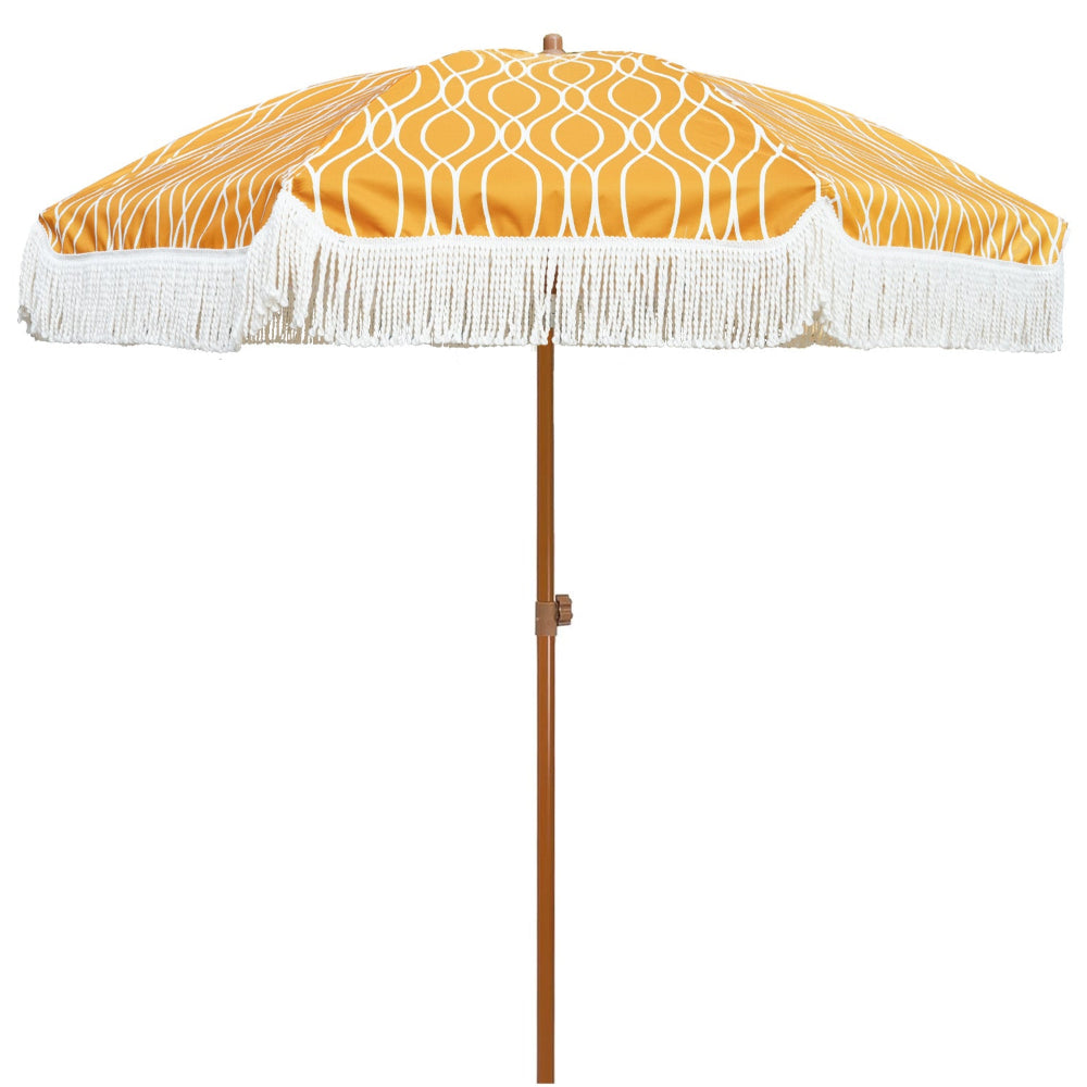 AMMSUN 7ft Patio Fringe Umbrella, Yellow pattern