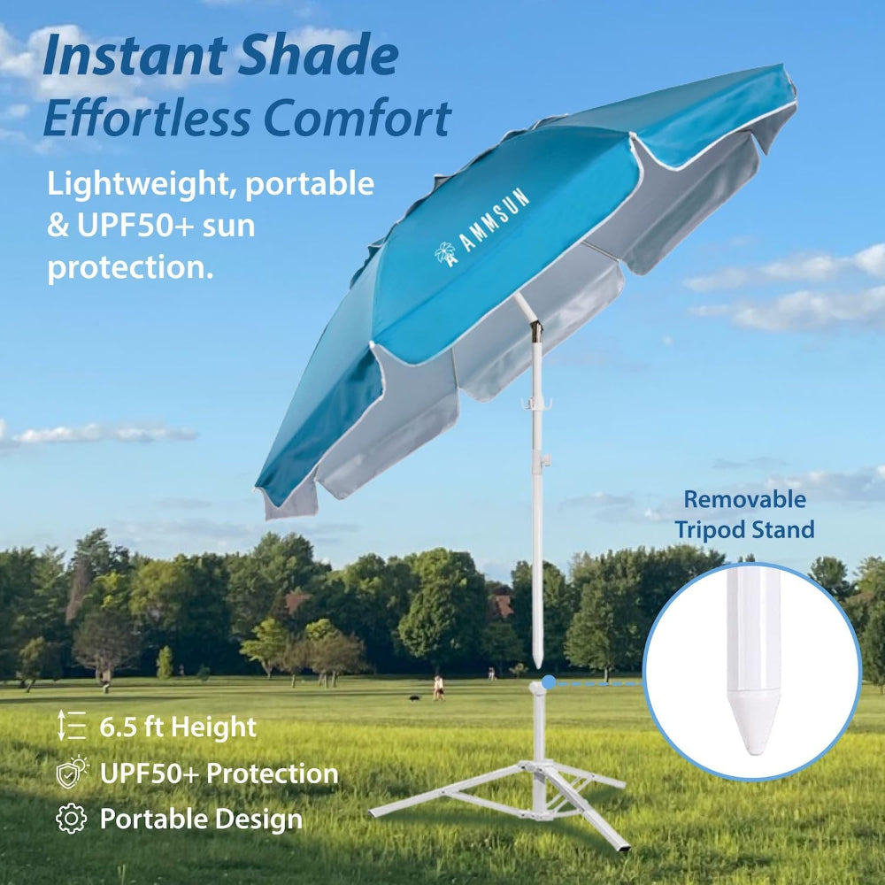 ammsun 6.5 ft outdoor patio beach umbrella sun AMMSUN 6.5ft Twice Folded Portable Beach umbrella with Sand Anchor Windproof Tilt Pole Air vent UPF 50+ Protection Fits in a large Suitcase For