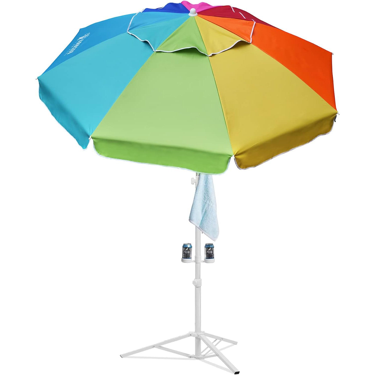 AMMSUN 6.5ft Lightweight Portable Sports Umbrella with Stand Rainbow