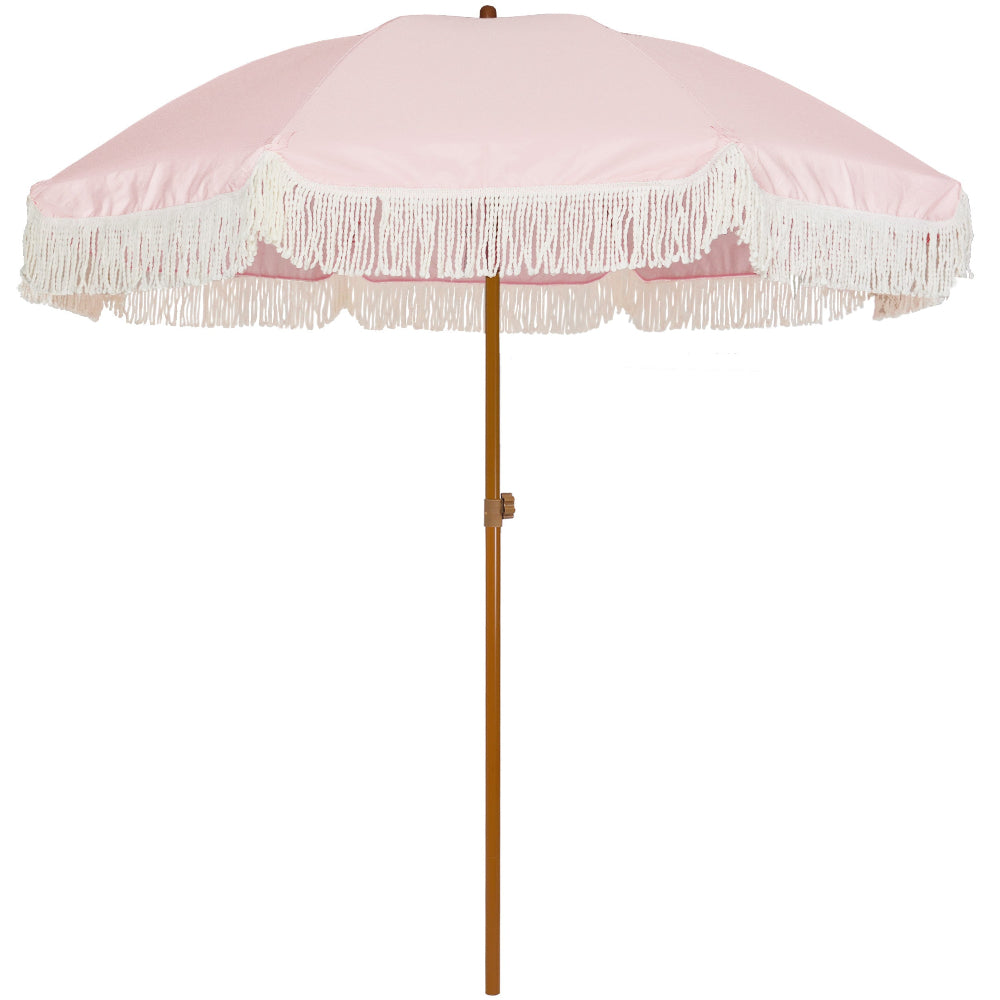 AMMSUN 7ft Patio Fringe Umbrella, Elegant Pink