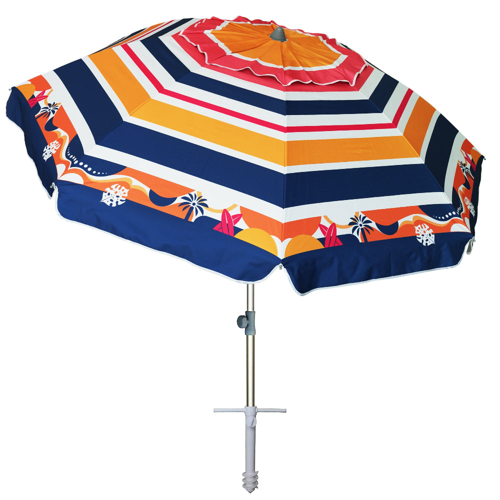 blue and red striped patio umbrella AMMSUN 7ft Beach Umbrella With Sand Anchor, Sunset