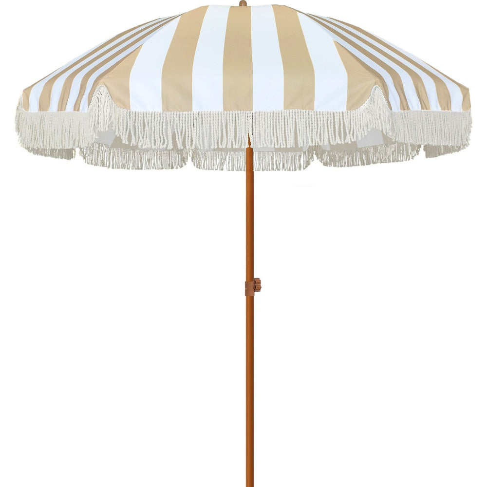 ammsun patio umbrella AMMSUN 7ft Patio Fringe Umbrella, Stripe Beige