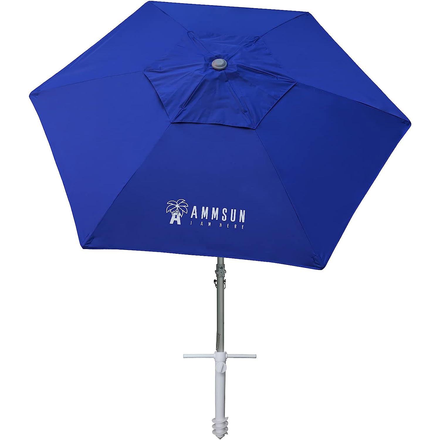 AMMSUN 8ft Heavy Duty Commercial Grade Beach Umbrella Blue