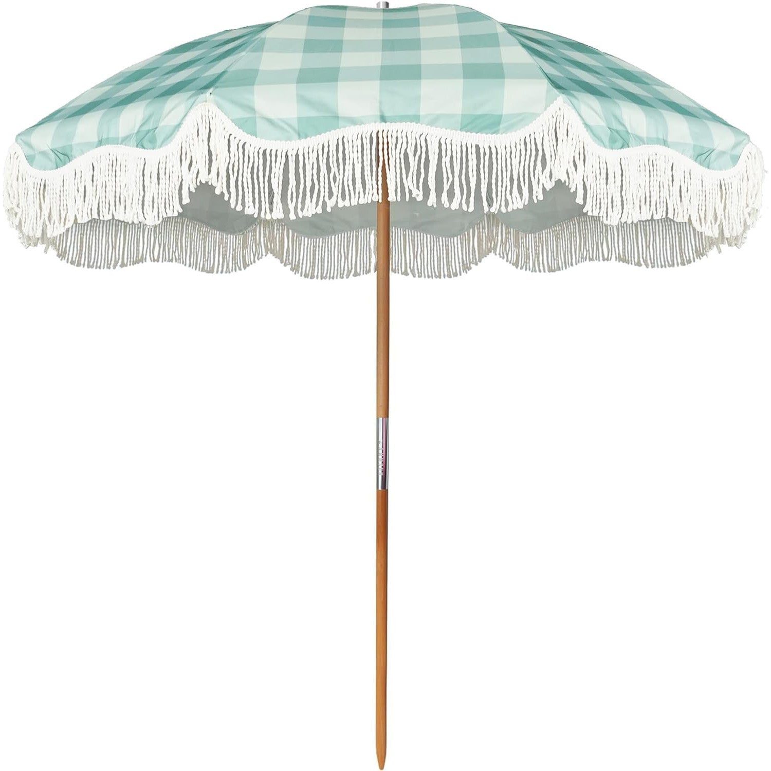 AMMSUN 6.5ft Boho Beach Umbrella with Fringe Green Plaid