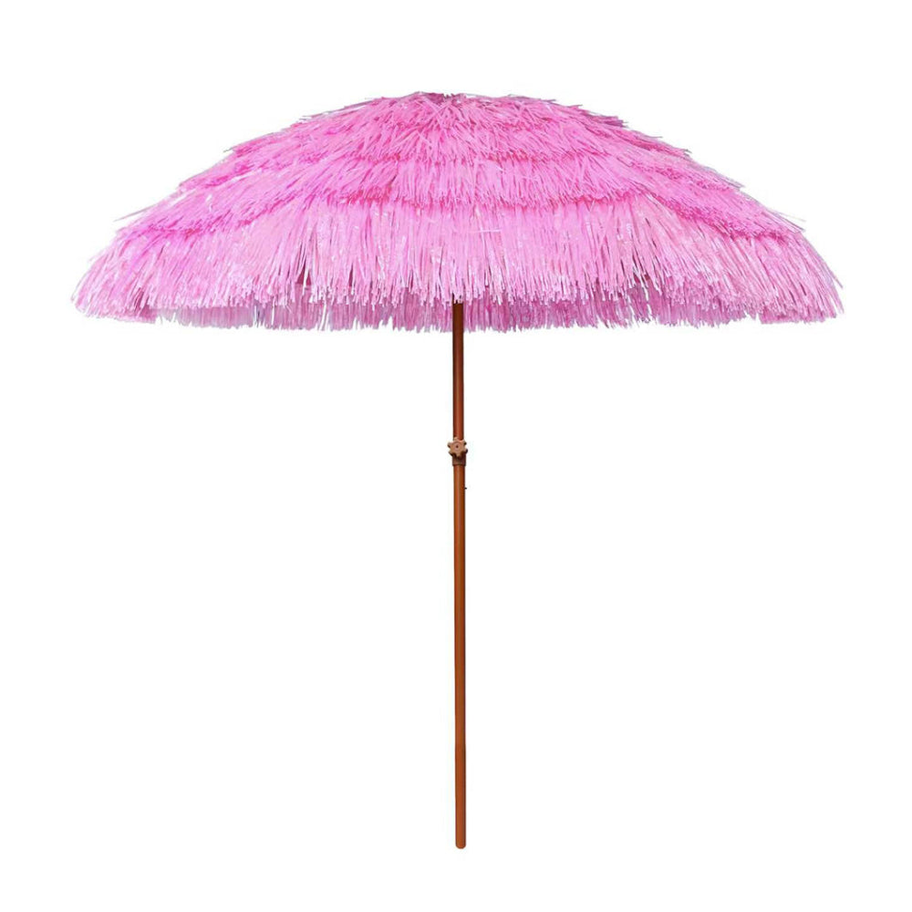 AMMSUN 7.5ft Hula Thatched Tiki Patio Umbrella Hawaiian Style,Baby Pink