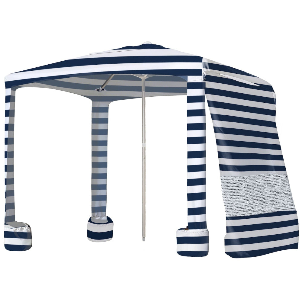 kmart beach tent AMMSUN 8'×8' Portable Beach Cabana With Privacy Sunwall, Navy Blue Stripes
