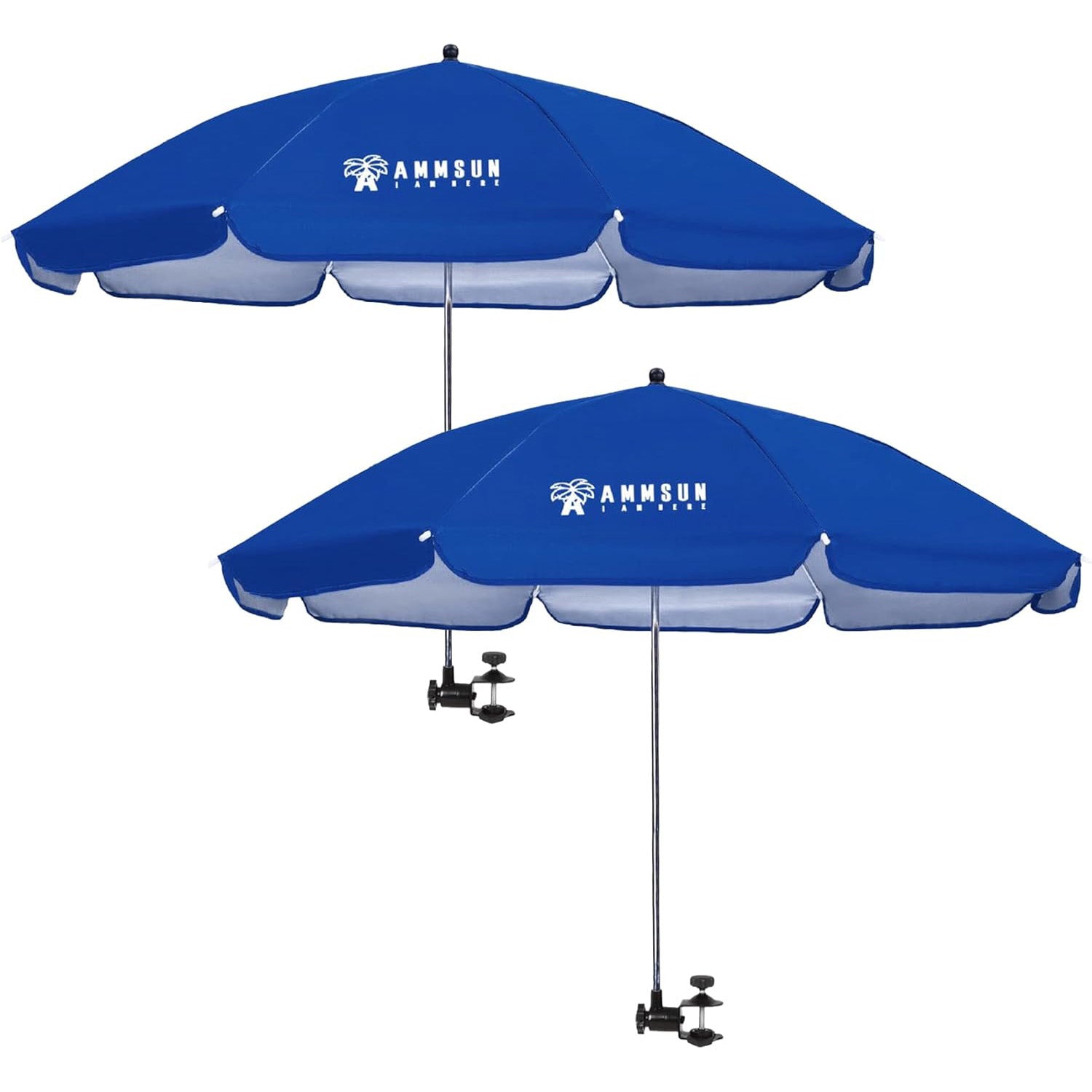 AMMSUN 43 inches Chair Umbrella with Clamp Blue 2 PCS