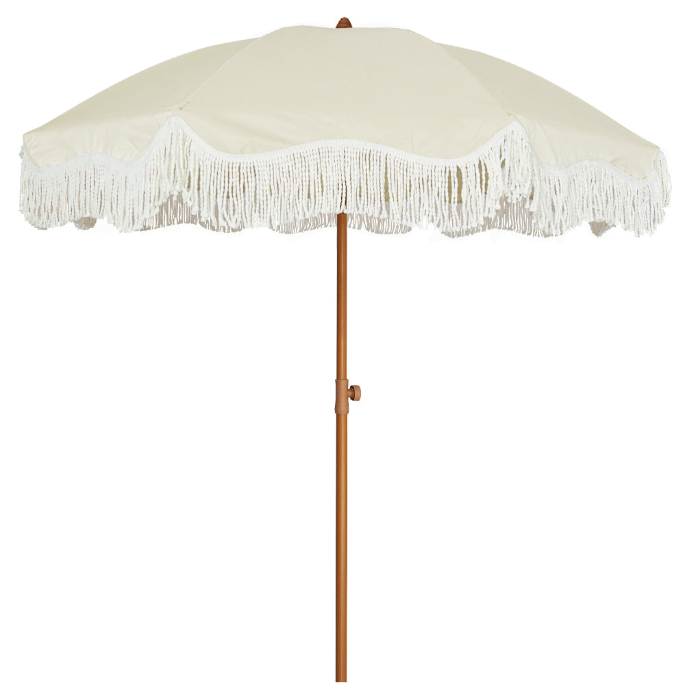 AMMSUN 6.5ft Boho Fringe Umbrella,Light Beige