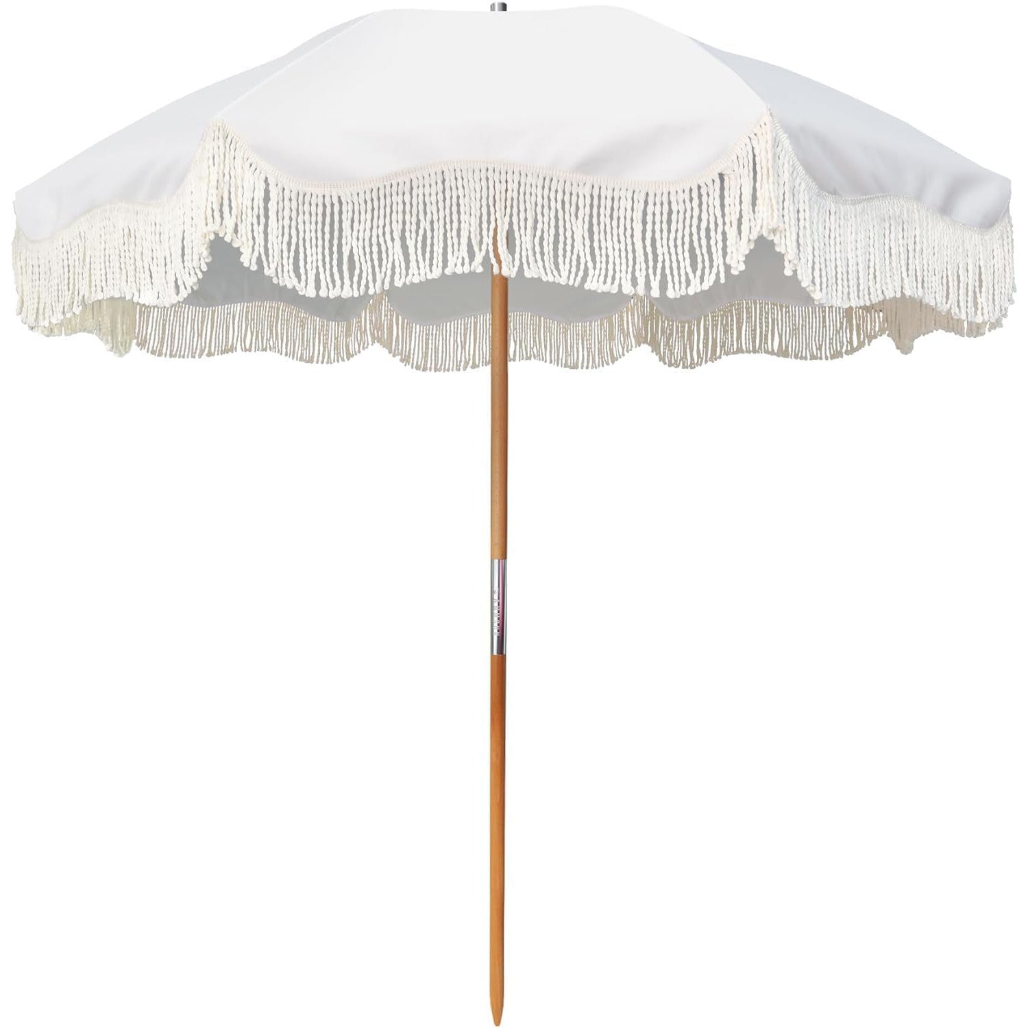 AMMSUN 6.5ft Boho Beach Umbrella with Fringe Elegant White