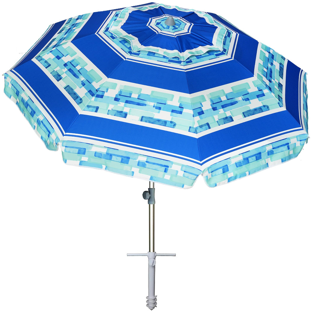 7 foot multicolor patio umbrella AMMSUN 7ft Beach Umbrella With Sand Anchor,Ice Blue Stripes