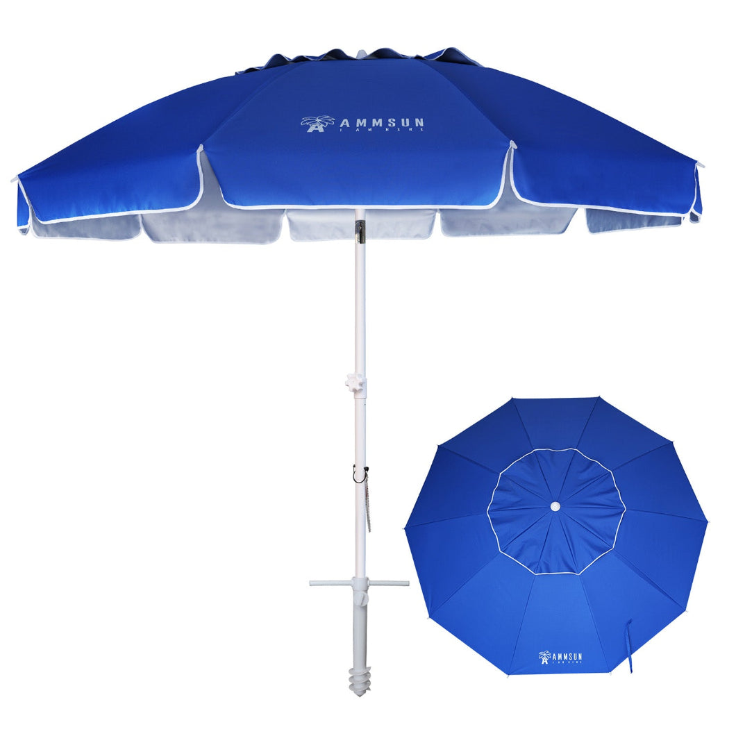 large patio umbrella with sand base AMMSUN 8ft Large Beach Umbrella With Sand Anchor,Blue