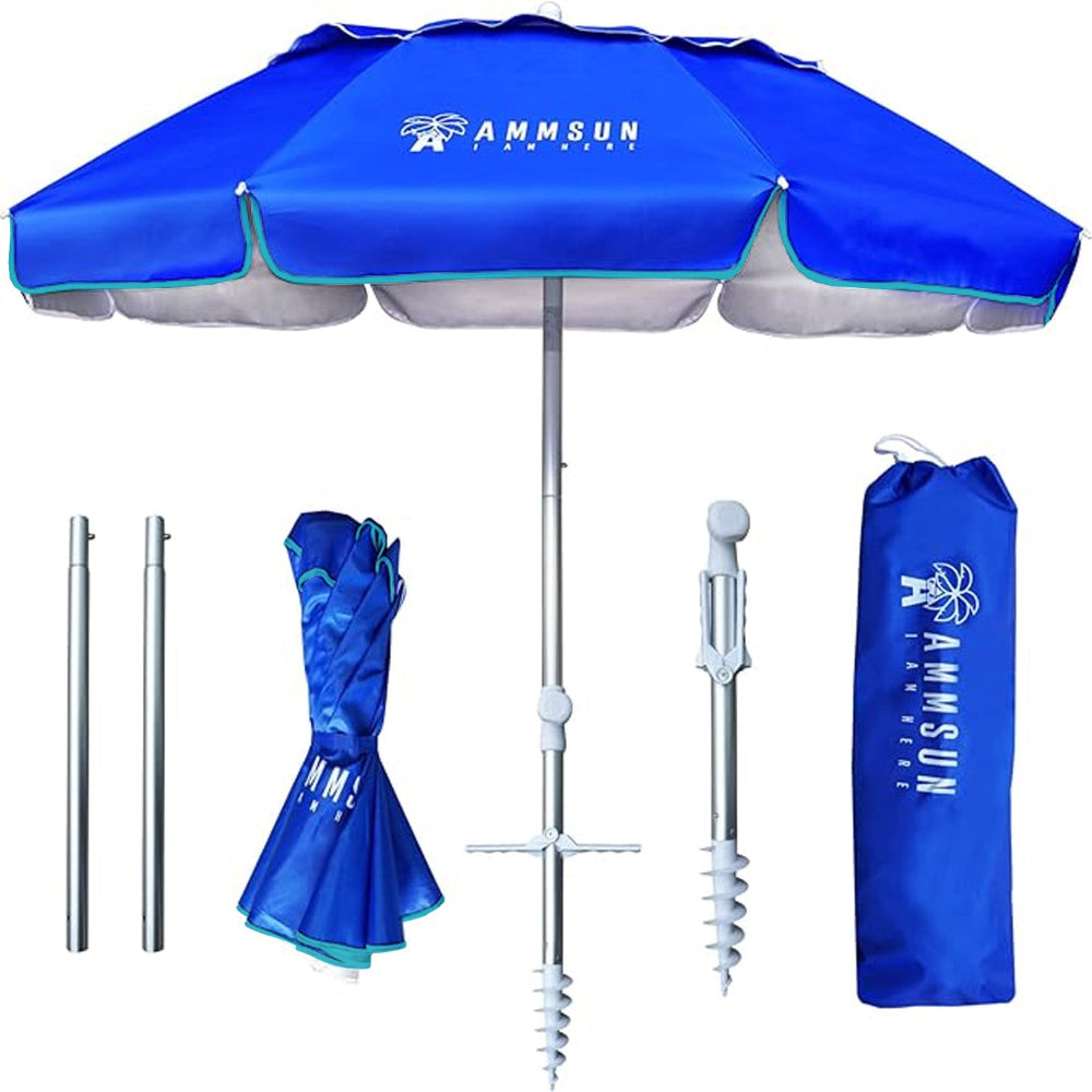 AMMSUN 6FT Portable Beach Umbrella - Tilt Function Sunshade With UPF 50+ For Outdoor & Patio