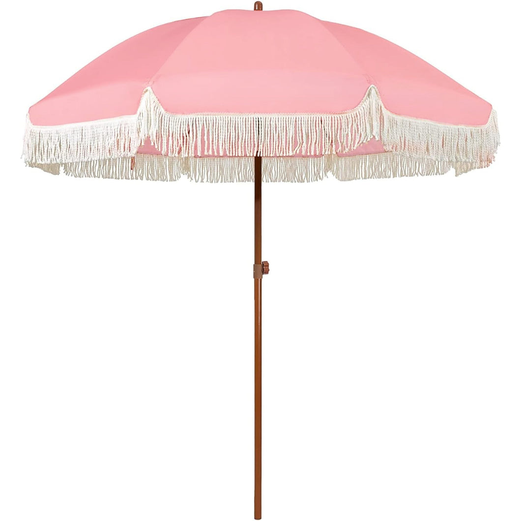 light pink patio umbrella AMMSUN 7ft Patio Fringe Umbrella,Pink