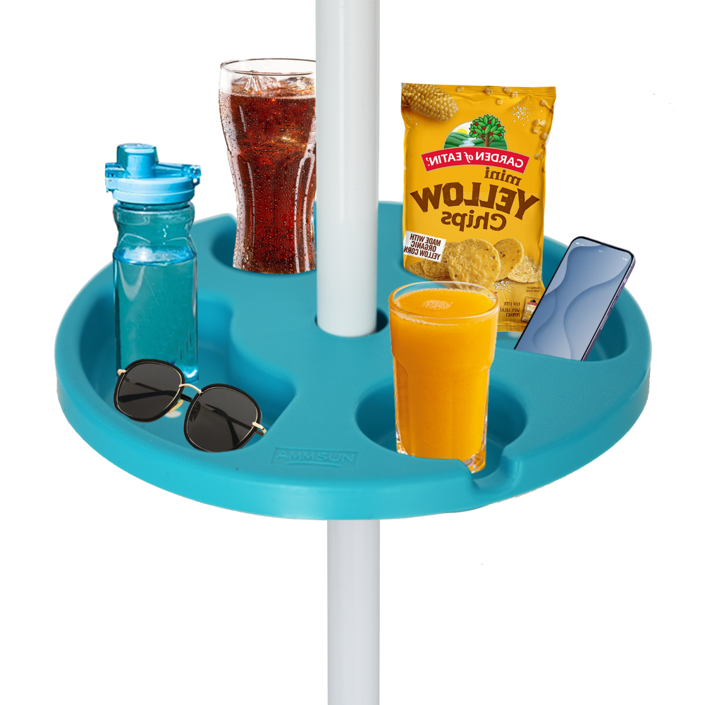 AMMSUN 13 inch Beach Umbrella Table Tray,Teal