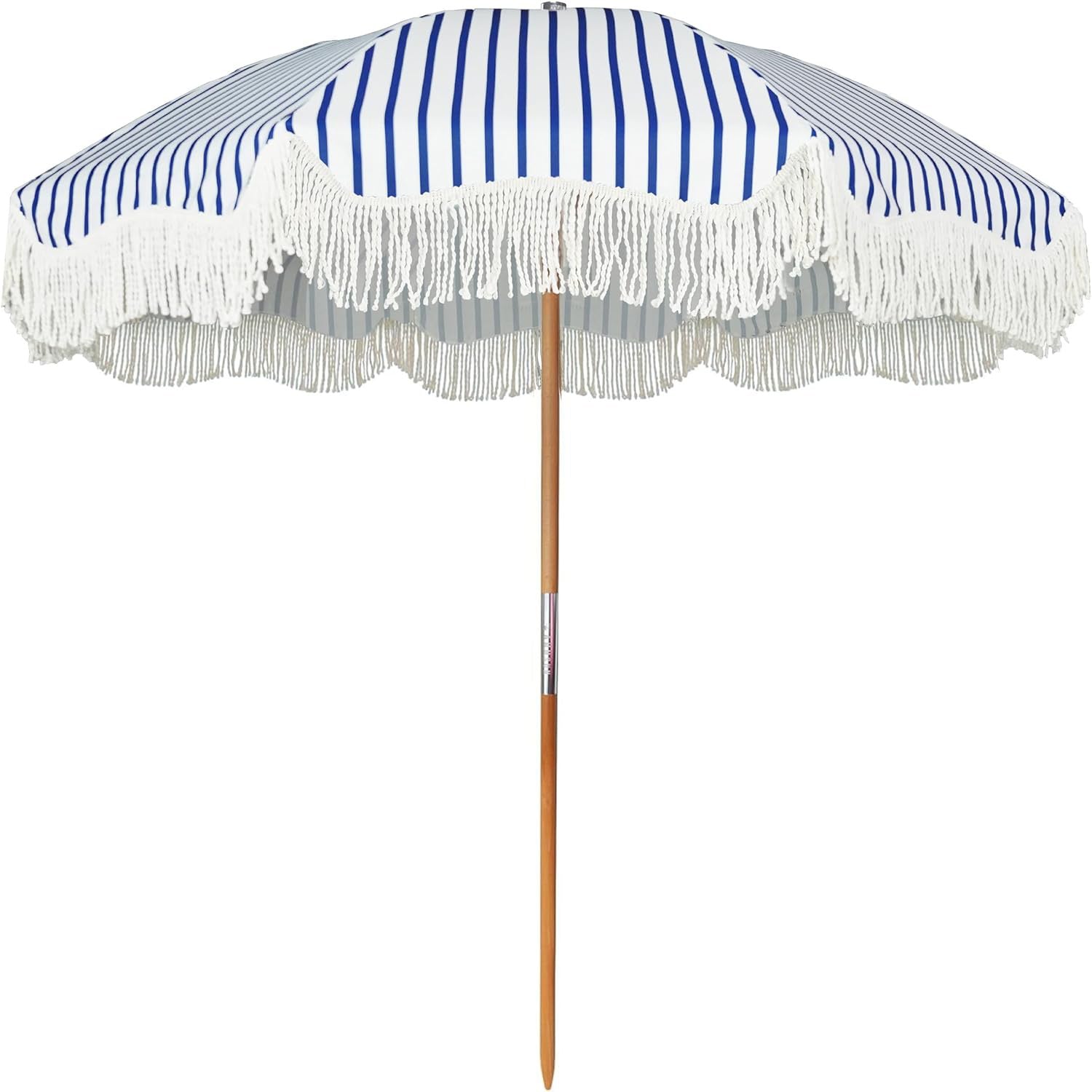 AMMSUN  6.5ft Boho Umbrella with Fringe Blue Wave