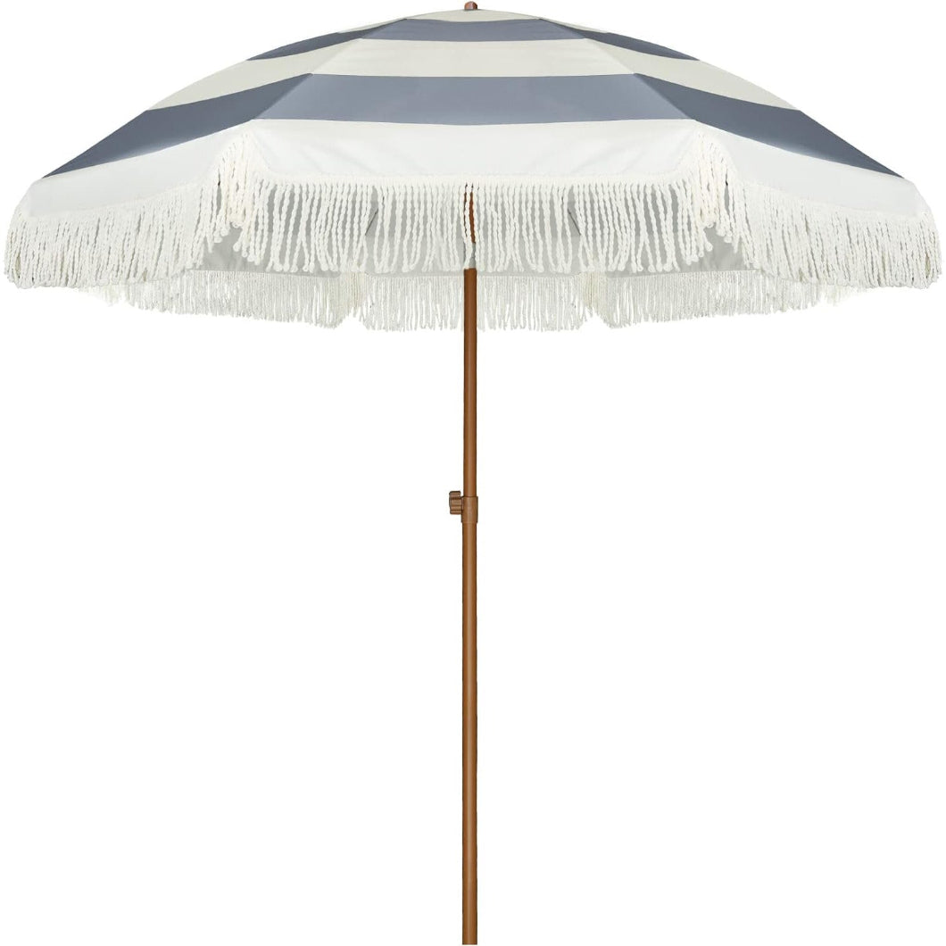 gray striped patio umbrella AMMSUN 7ft Patio Fringe Umbrella,Gray Stripes