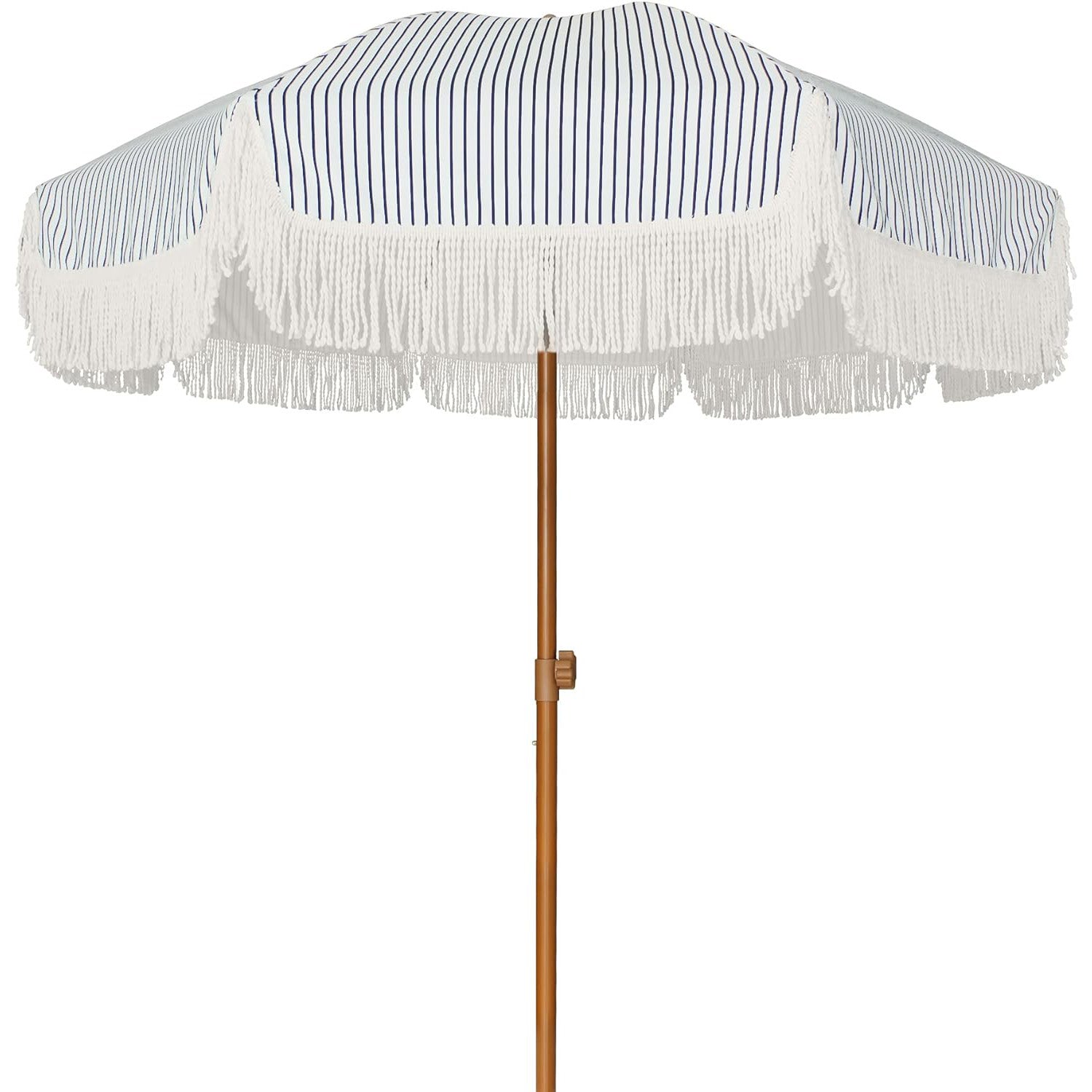 AMMSUN 7ft Patio Tassel Umbrella Blue Stripes