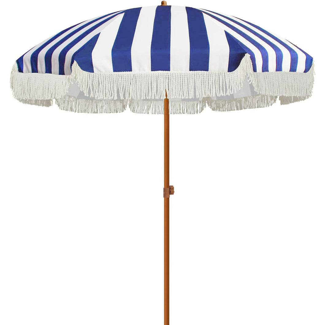 blue fringe patio umbrella AMMSUN 7ft Patio Fringe Umbrella,Blue Stripes