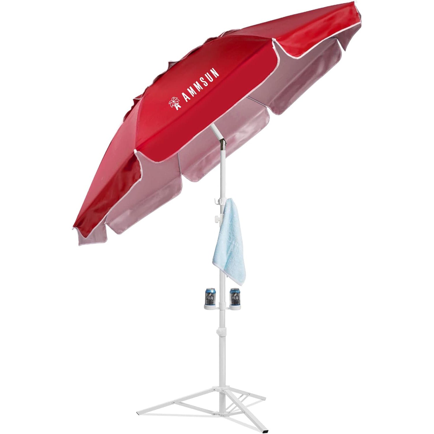 AMMSUN 6.5ft Lightweight Portable Sports Umbrella with Stand Red