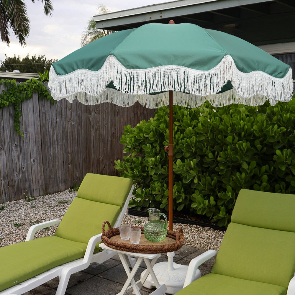 green patio umbrellas AMMSUN 6.5ft Boho Fringe Umbrella, Green