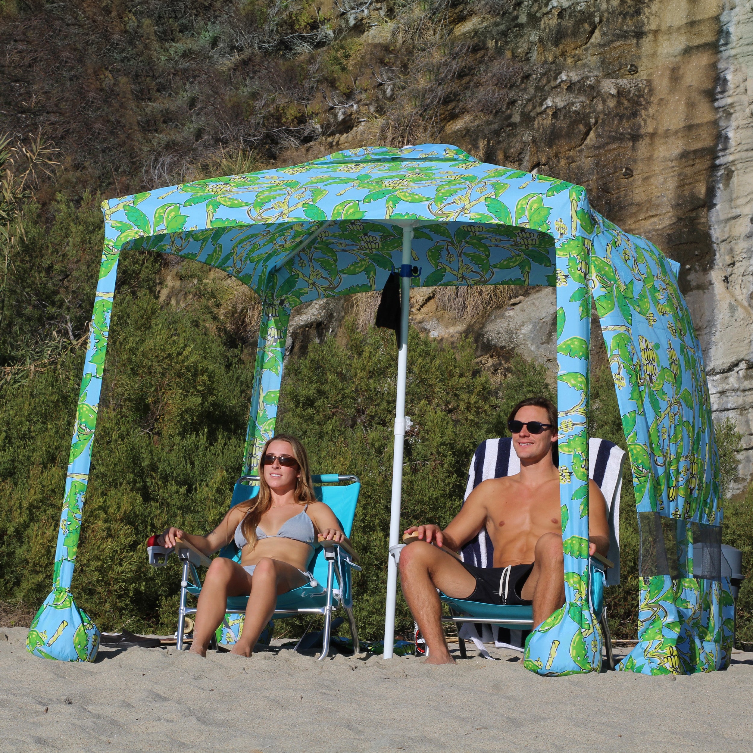 AMMSUN 6.2'×6.2' Beach Cabana With Privacy Sunwall Dazzling Banana