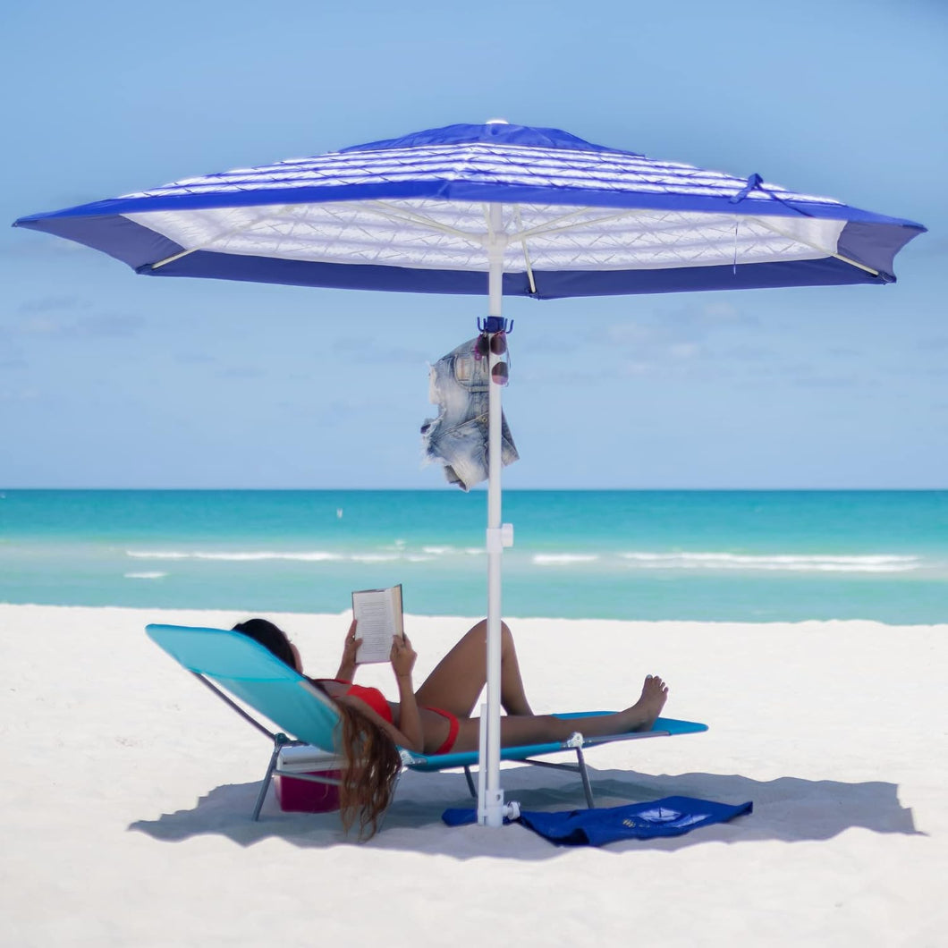 best patio umbrellas for high winds AMMSUN 8ft Heavy Duty Commercial Grade Beach Umbrella,Blue White
