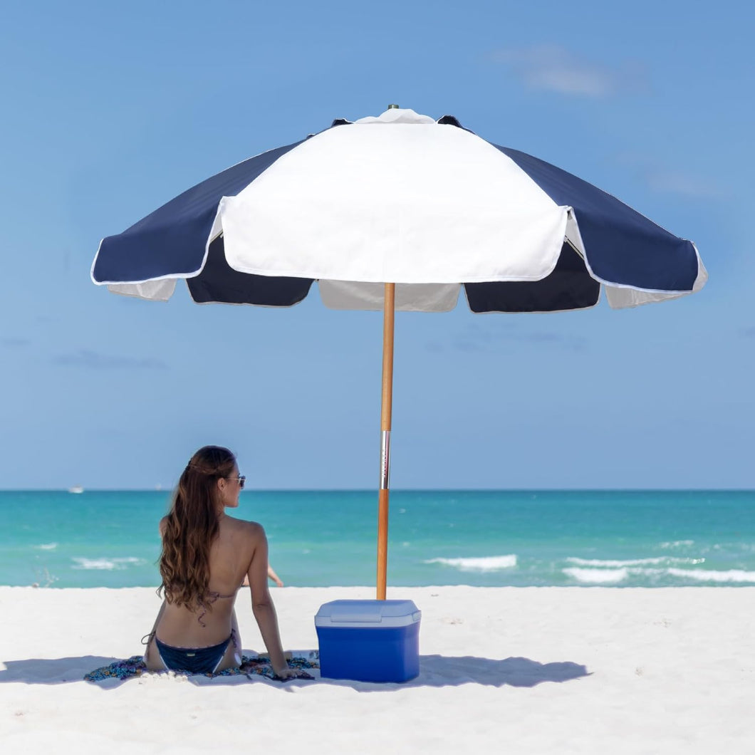 commercial patio sun umbrella AMMSUN 7.5ft Commercial Grade Beach Umbrella,Dark Blue/White