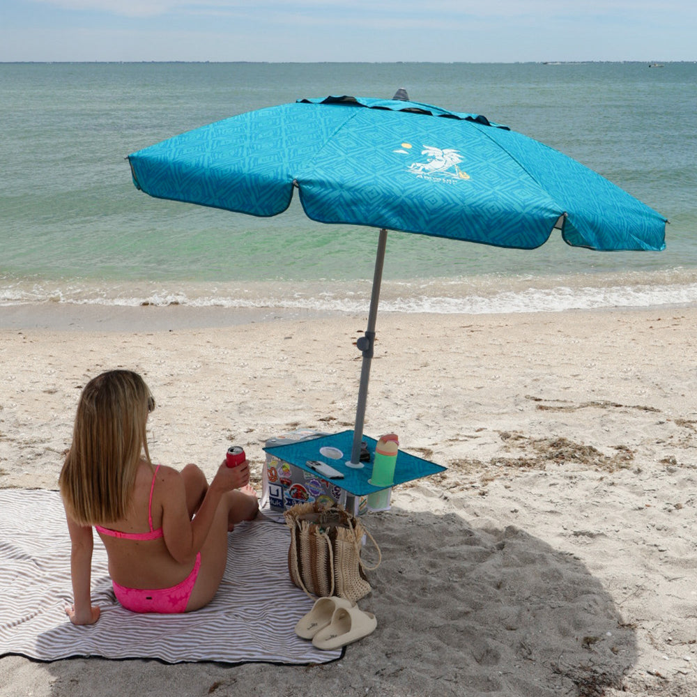ammsun 6.5 ft outdoor patio beach umbrella sun AMMSUN 6.5ft Beach Umbrella with Sand Anchor & Table,Sky Blue Paint