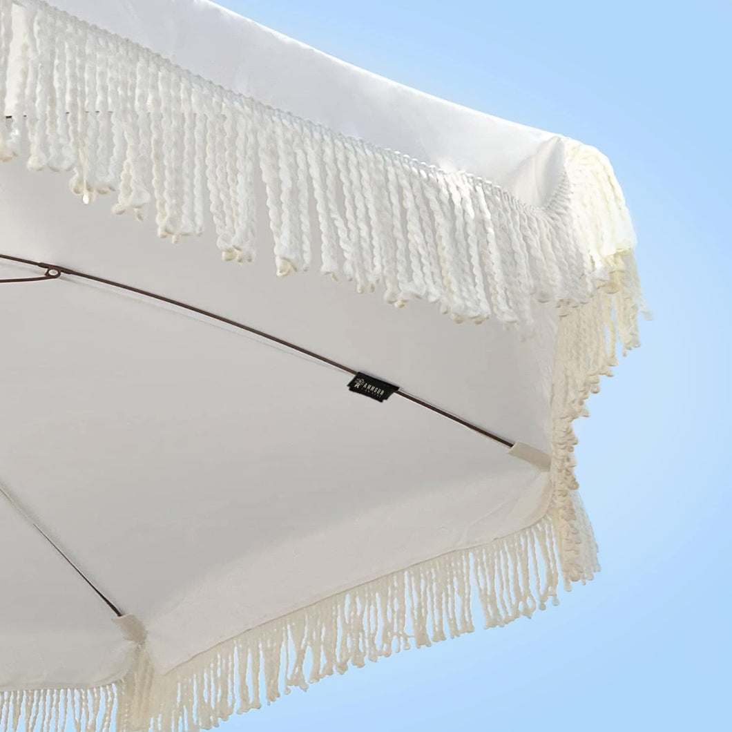cream fringe patio umbrella AMMSUN 7ft Patio Fringe Umbrella,Elegant Cream