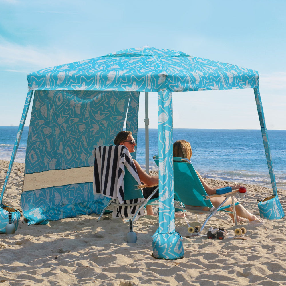 cool cabana tent AMMSUN 6.5'×6.5' Beach Cabana With Privacy Sunwall, Tropical Aqua