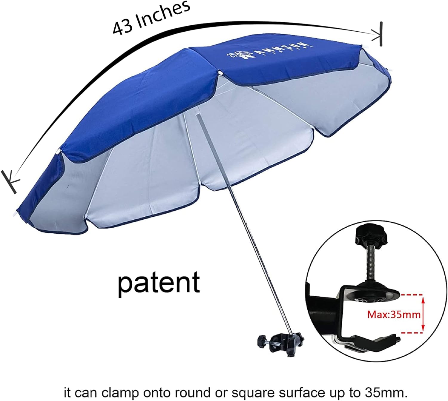 AMMSUN 43 inches Chair Umbrella with Clamp Blue 2 PCS