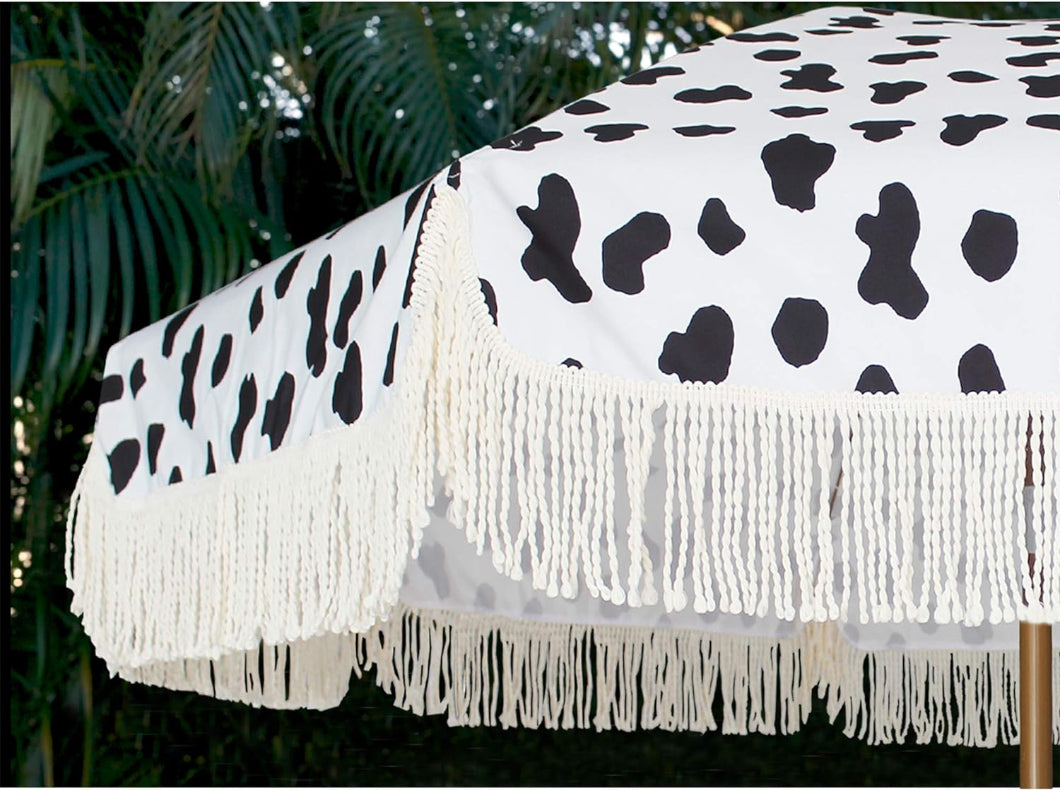 cow print patio umbrella AMMSUN 7ft Patio Fringe Umbrella,Cow Polka Dots
