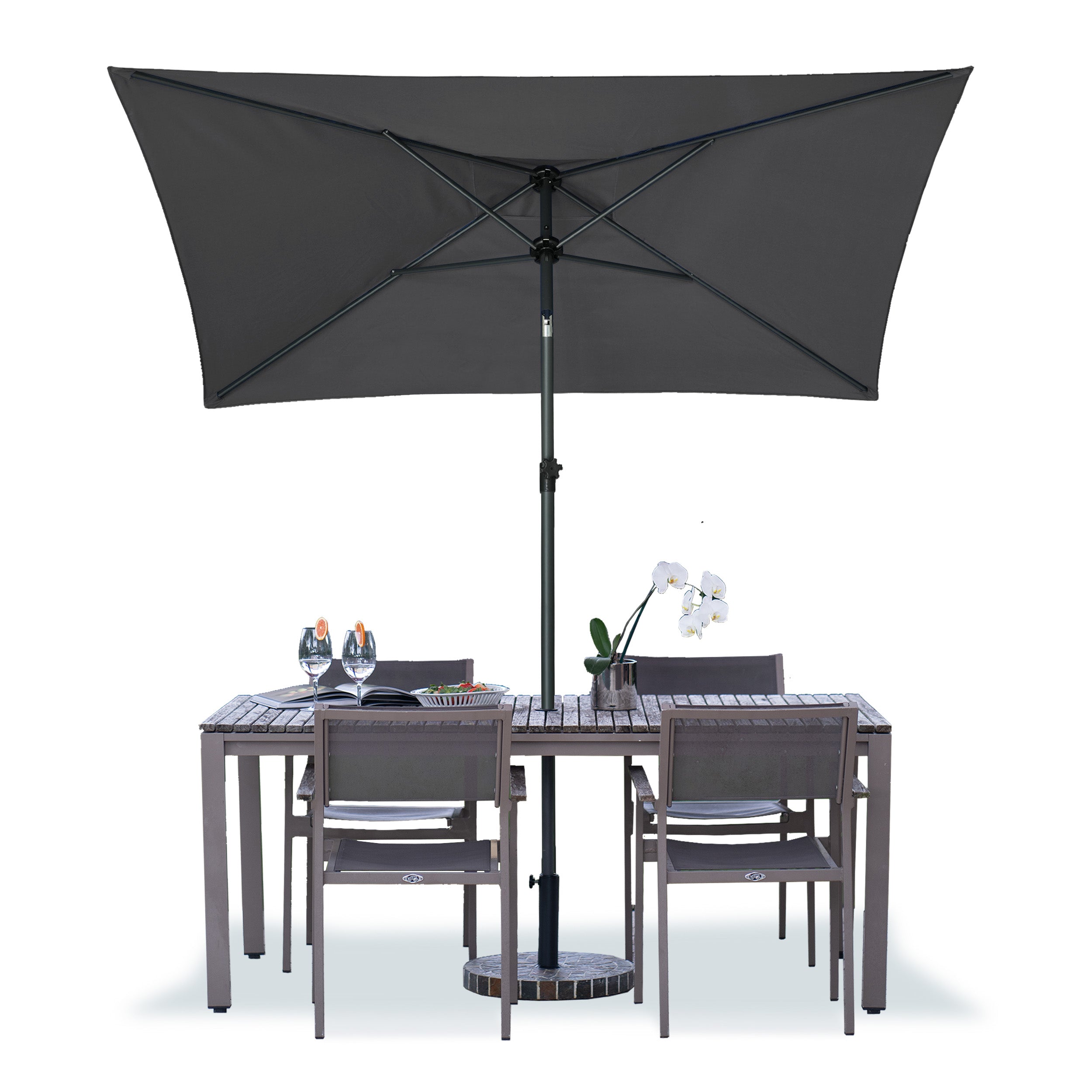 AMMSUN 6.5 x 4.5ft Rectangular Patio Umbrella Grey