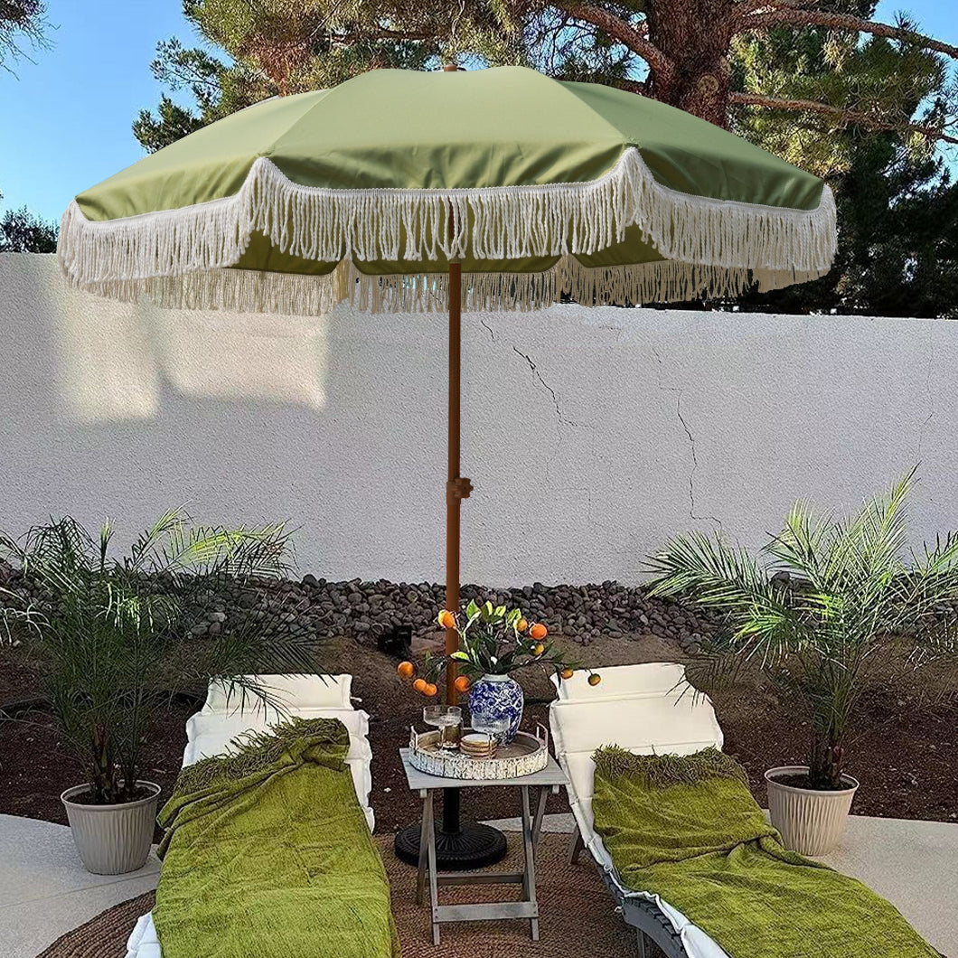 fringed patio umbrellas AMMSUN 7ft Patio Fringe Umbrella,Sage Green
