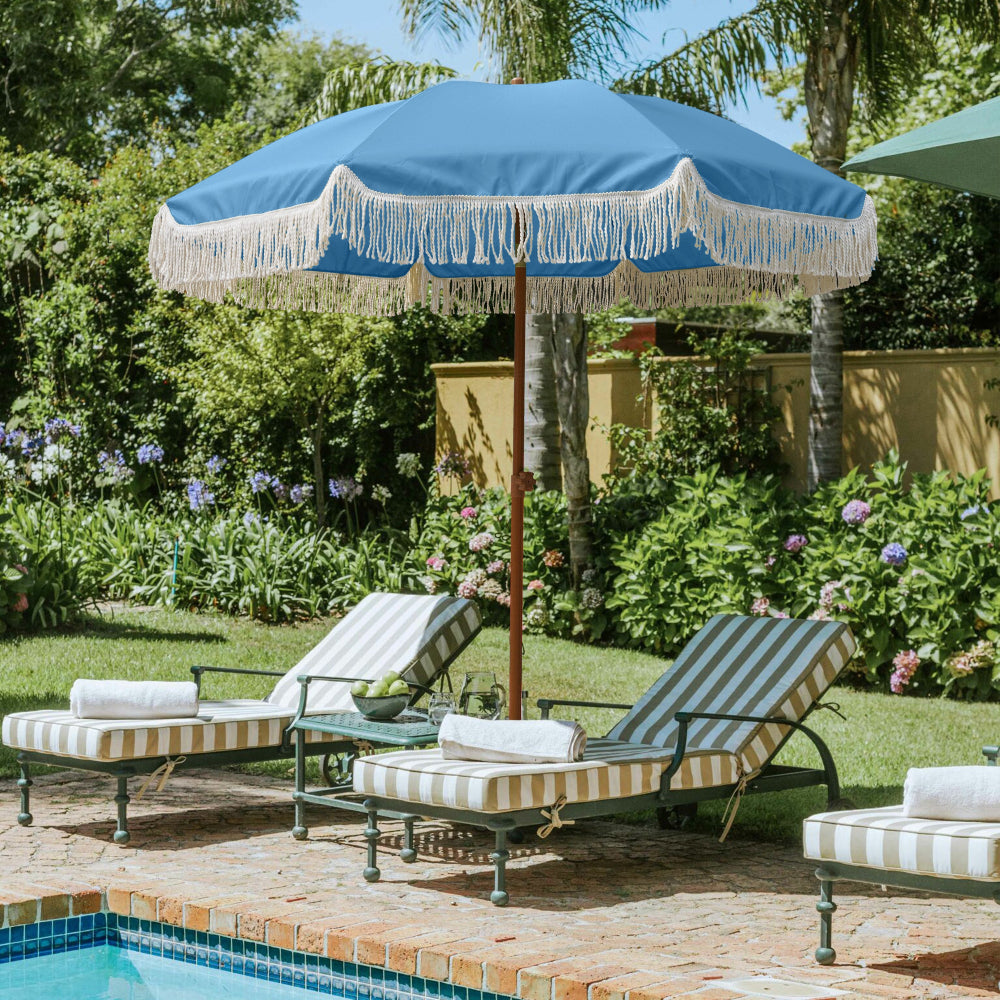 7 ft outdoor patio umbrella AMMSUN 7ft Patio Fringe Umbrella, Sky Blue