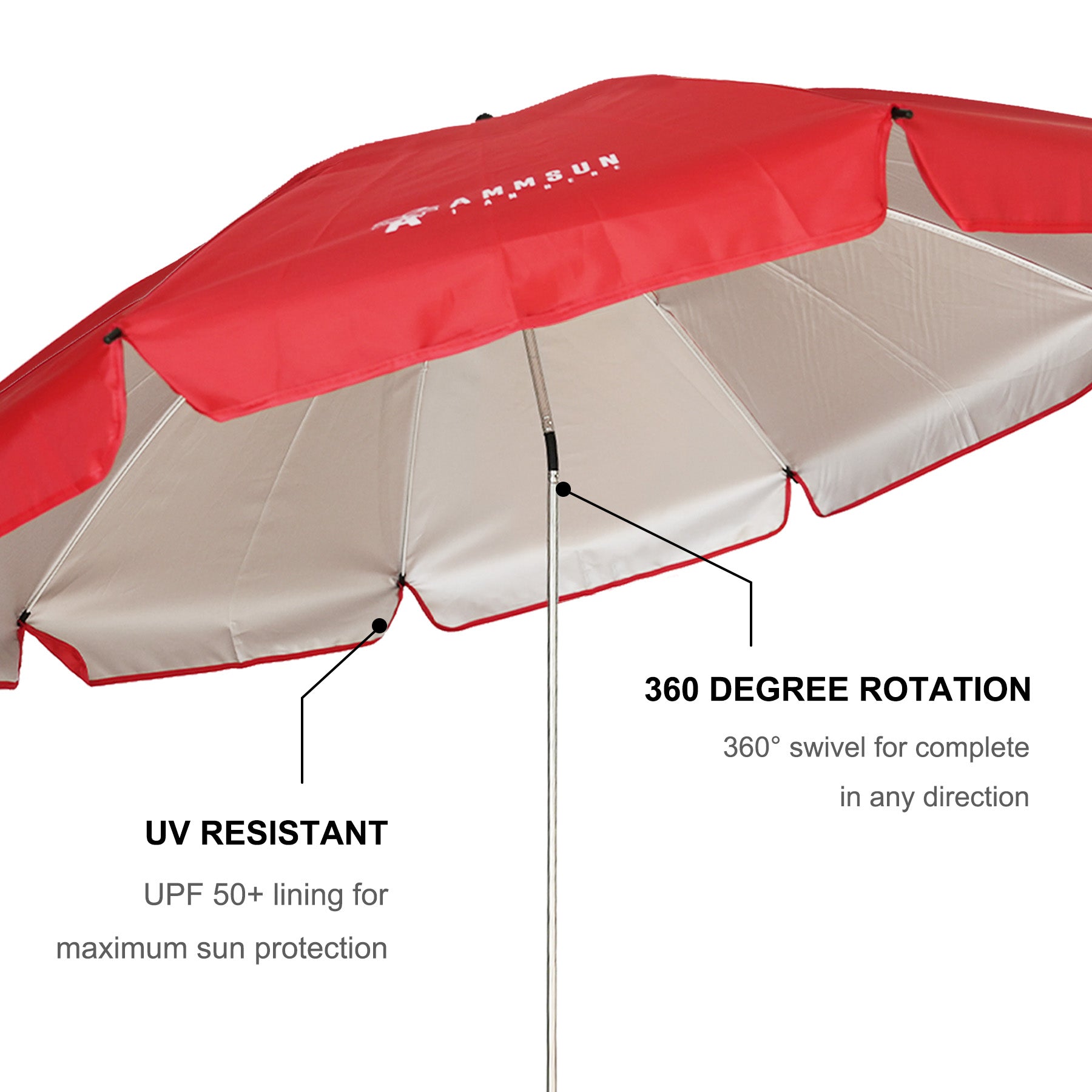 AMMSUN 52 inches XL Chair Umbrella with Universal Clamp Red