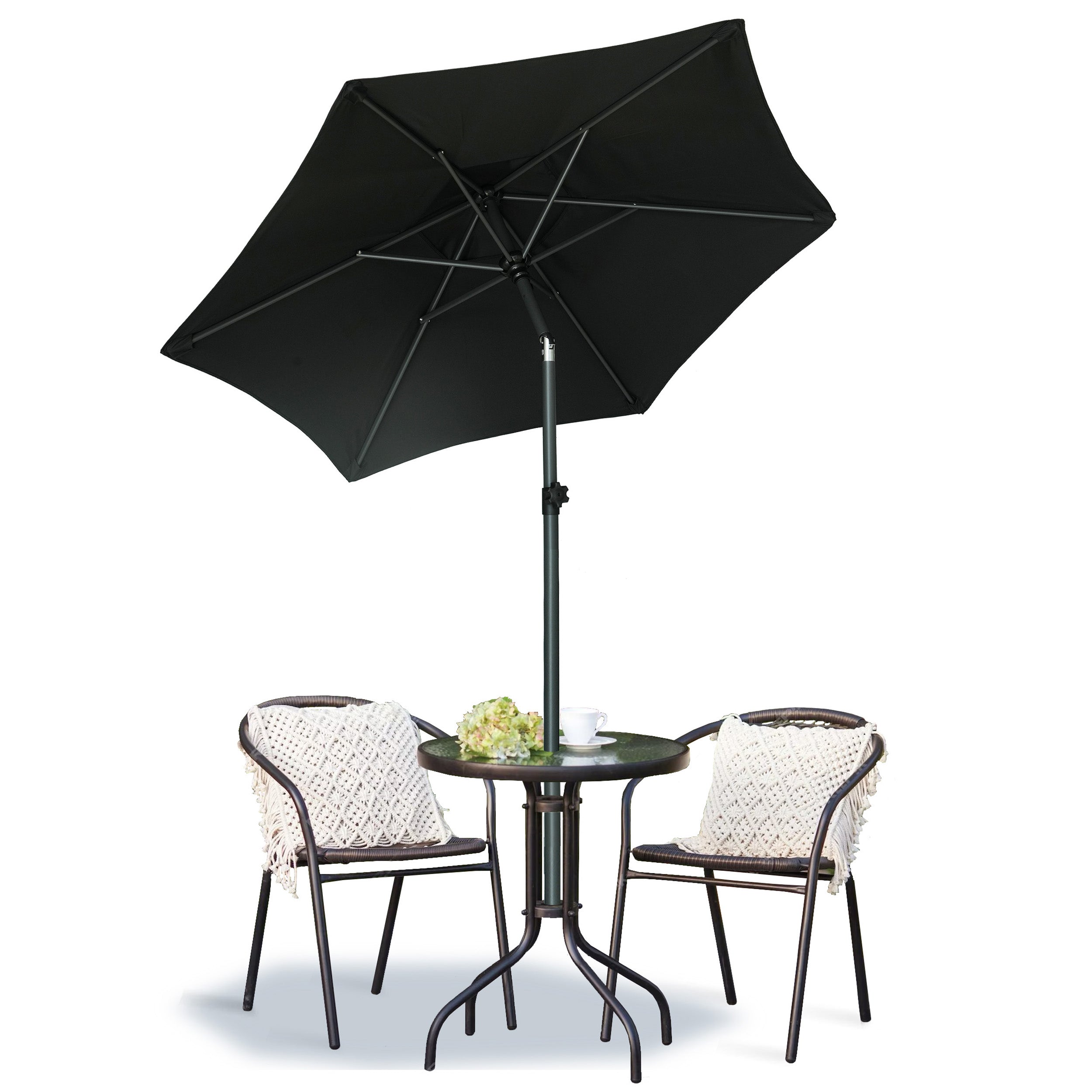 AMMSUN 6ft Patio Umbrella Outdoor Table Umbrellas with Push Button Tilt（Black）
