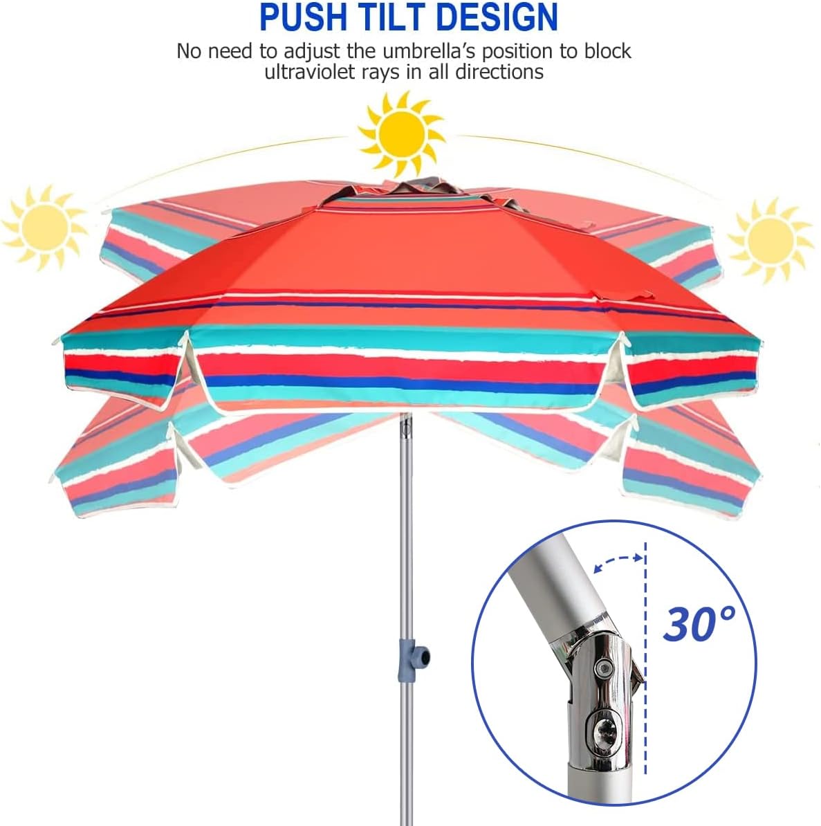 AMMSUN 7ft Heavy Duty HIGH Wind Beach Umbrella with sand anchor