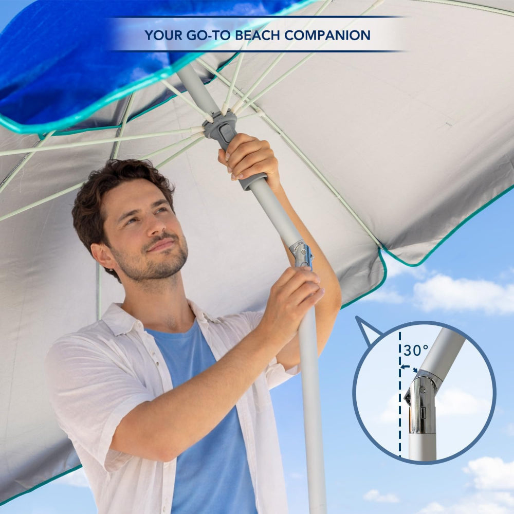 AMMSUN 6.5ft Outdoor Umbrella with sand anchor,Solid Blue