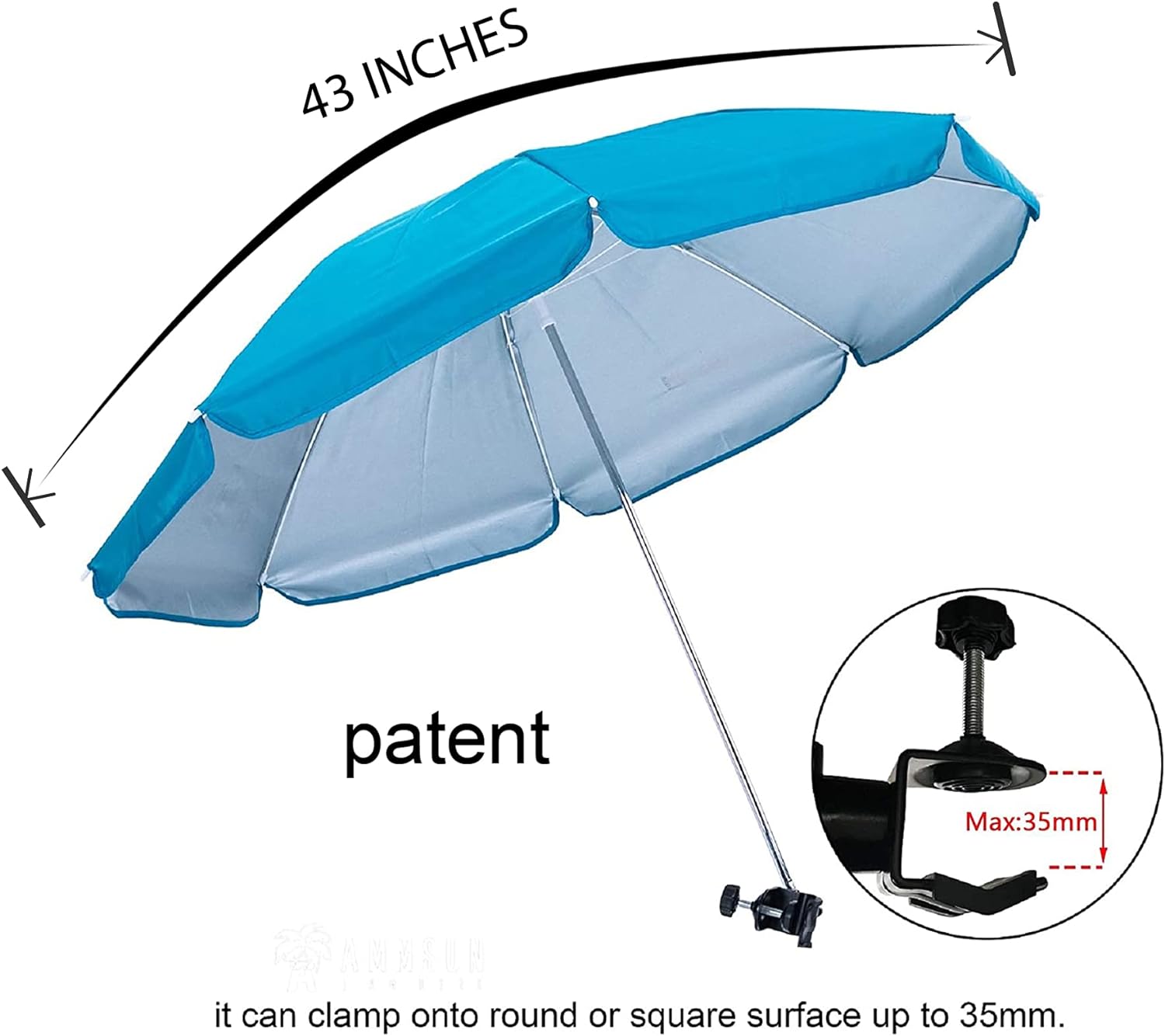 AMMSUN 43 inches Chair Umbrella with Universal Clamp Bright Blue