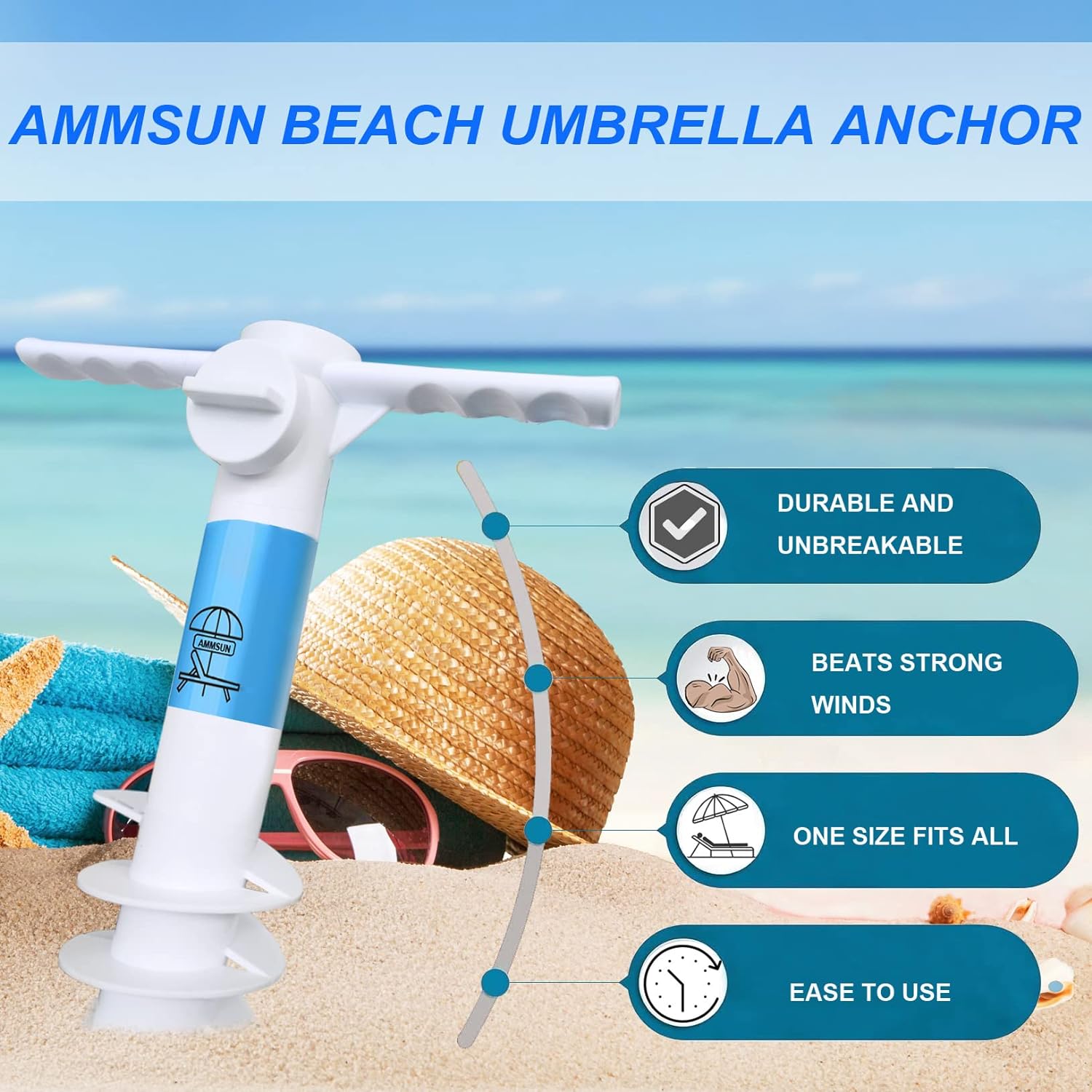 AMMSUN Beach Umbrella sand Anchor and hanging hook