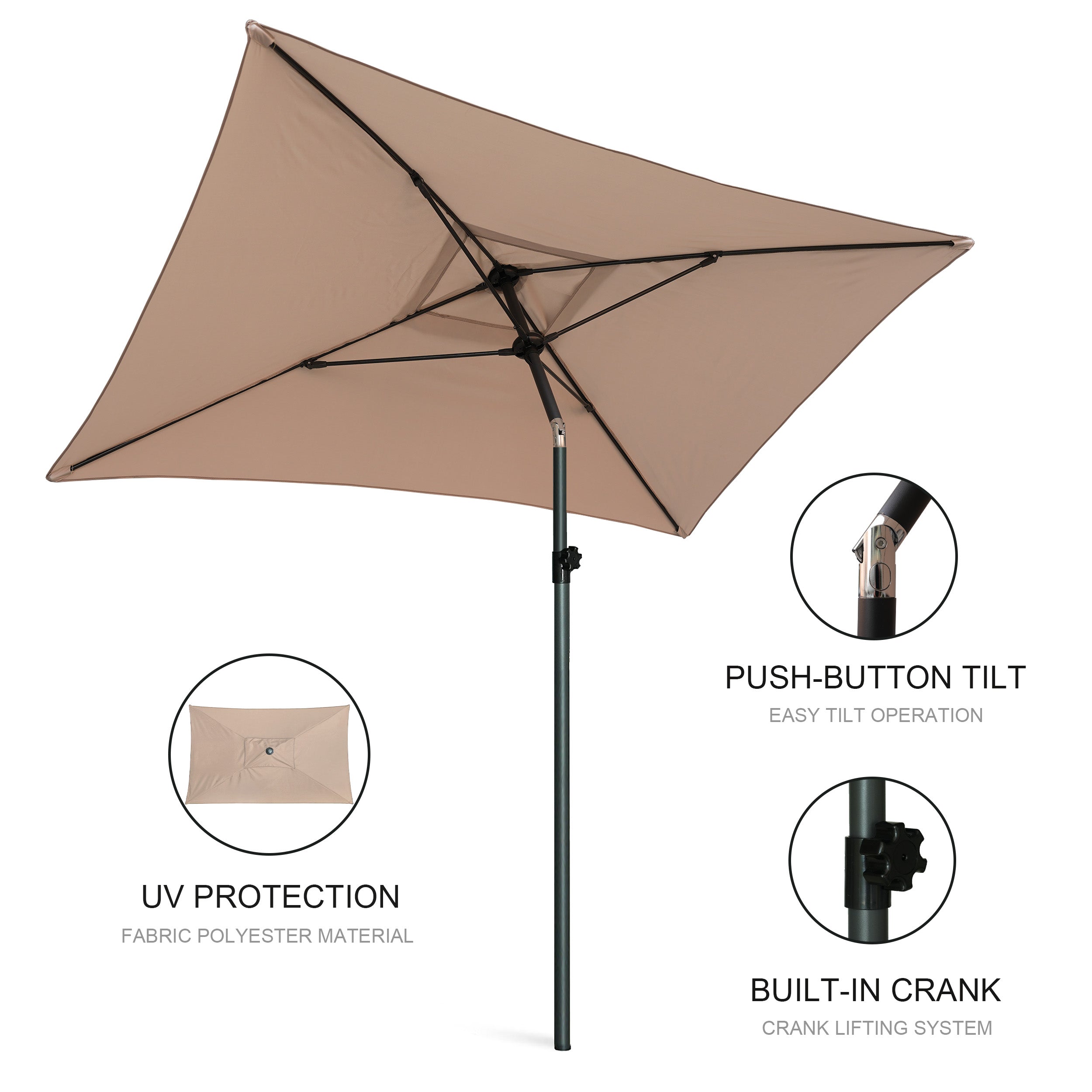 AMMSUN 6.5 x 4.5ft Rectangular Patio Umbrella Beige
