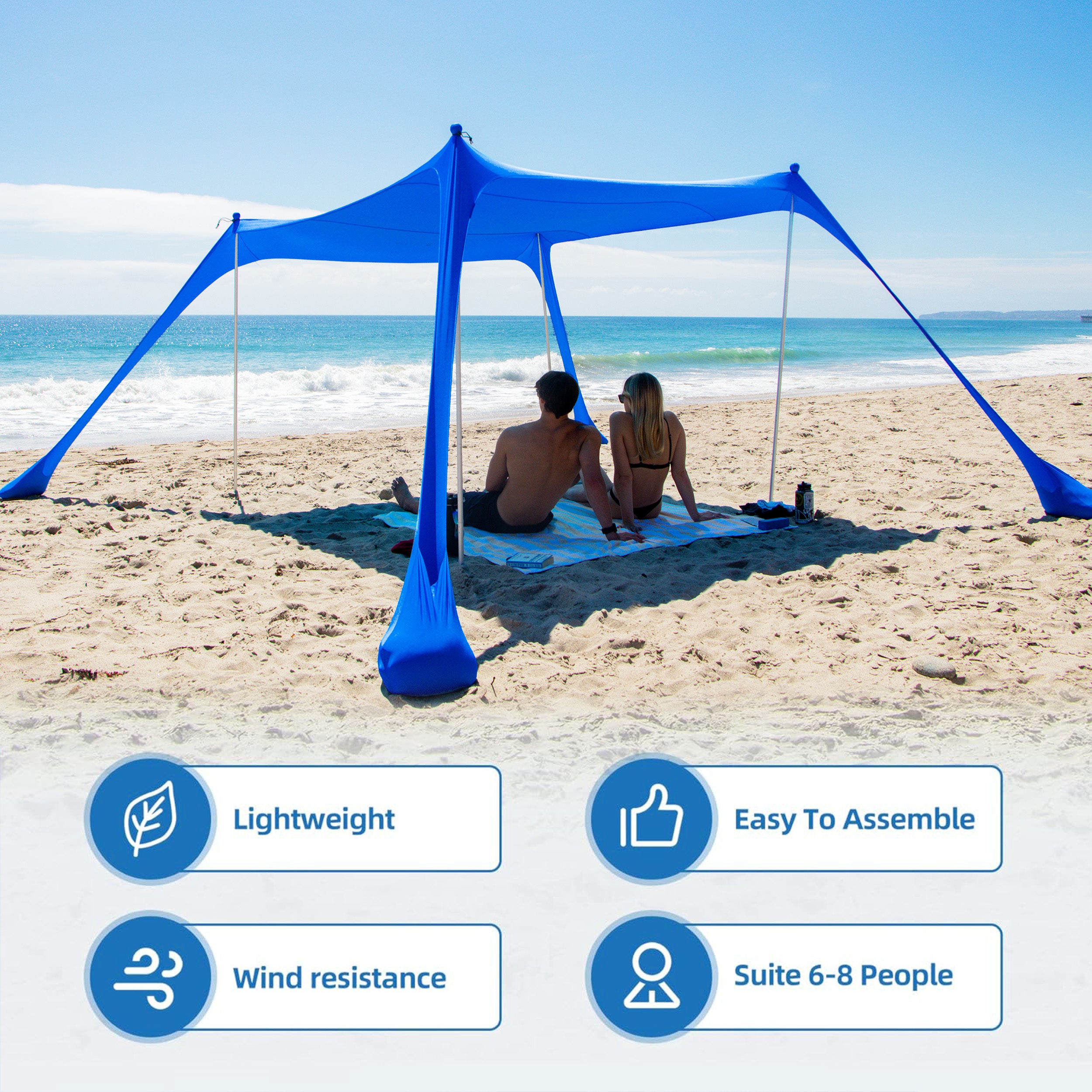 AMMSUN Beach Tent Portable Sun Shelter,8X 8ft Beach Canopy Easy Setup