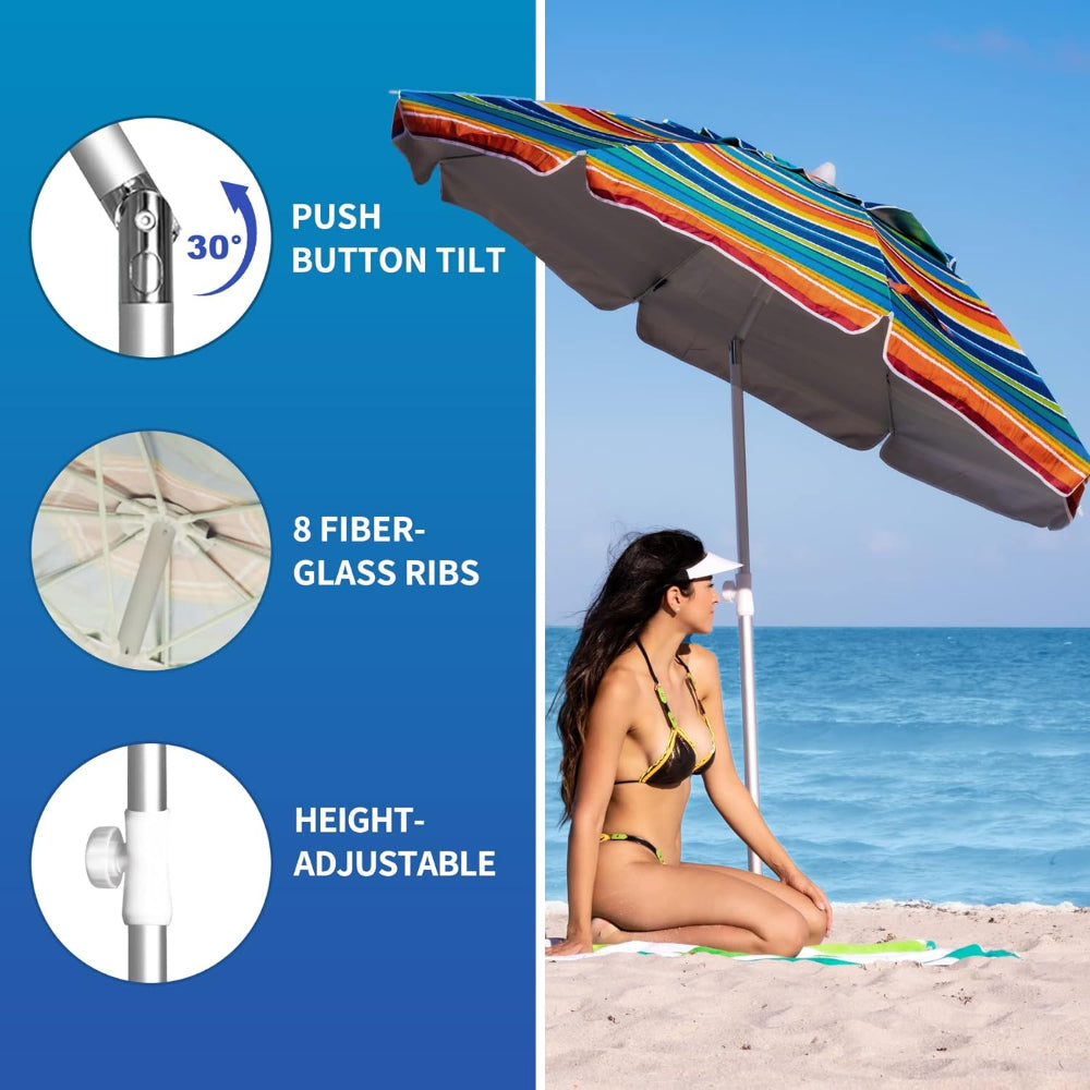 ammsun 6.5 ft outdoor patio beach umbrella sun AMMSUN 6.5ft Outdoor Umbrella with sand anchor,Red Stripes