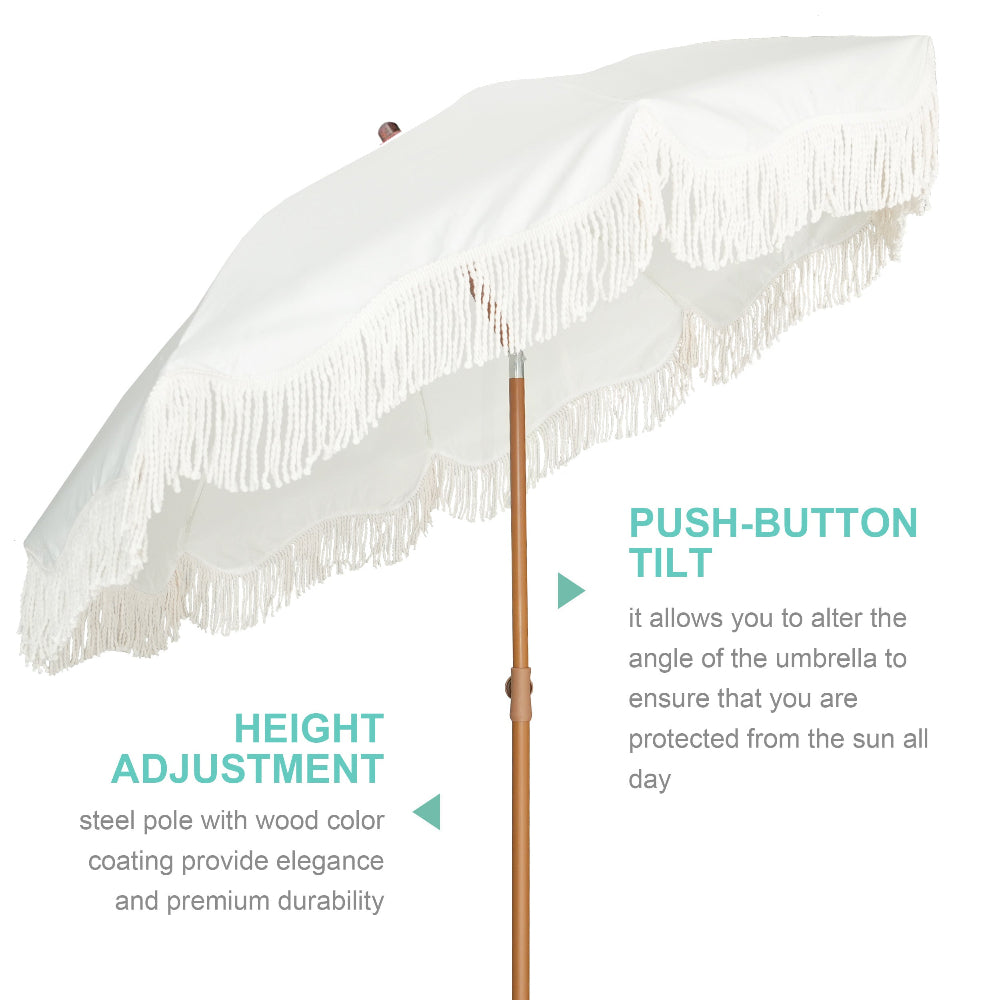 cheap white patio umbrellas AMMSUN 6.5ft Boho Fringe Beach Umbrella,White