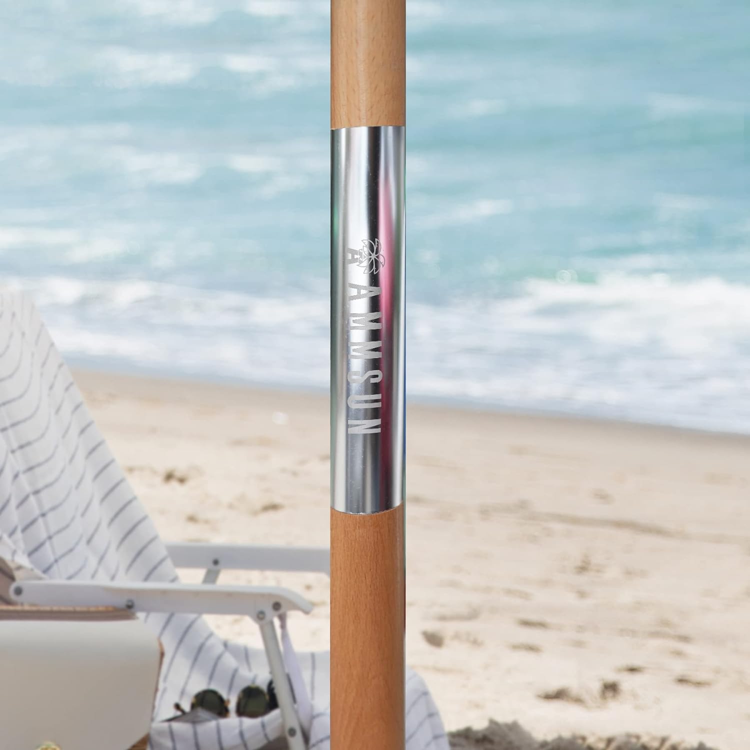 AMMSUN 6.5ft Boho Beach Umbrella with Fringe Sage Green
