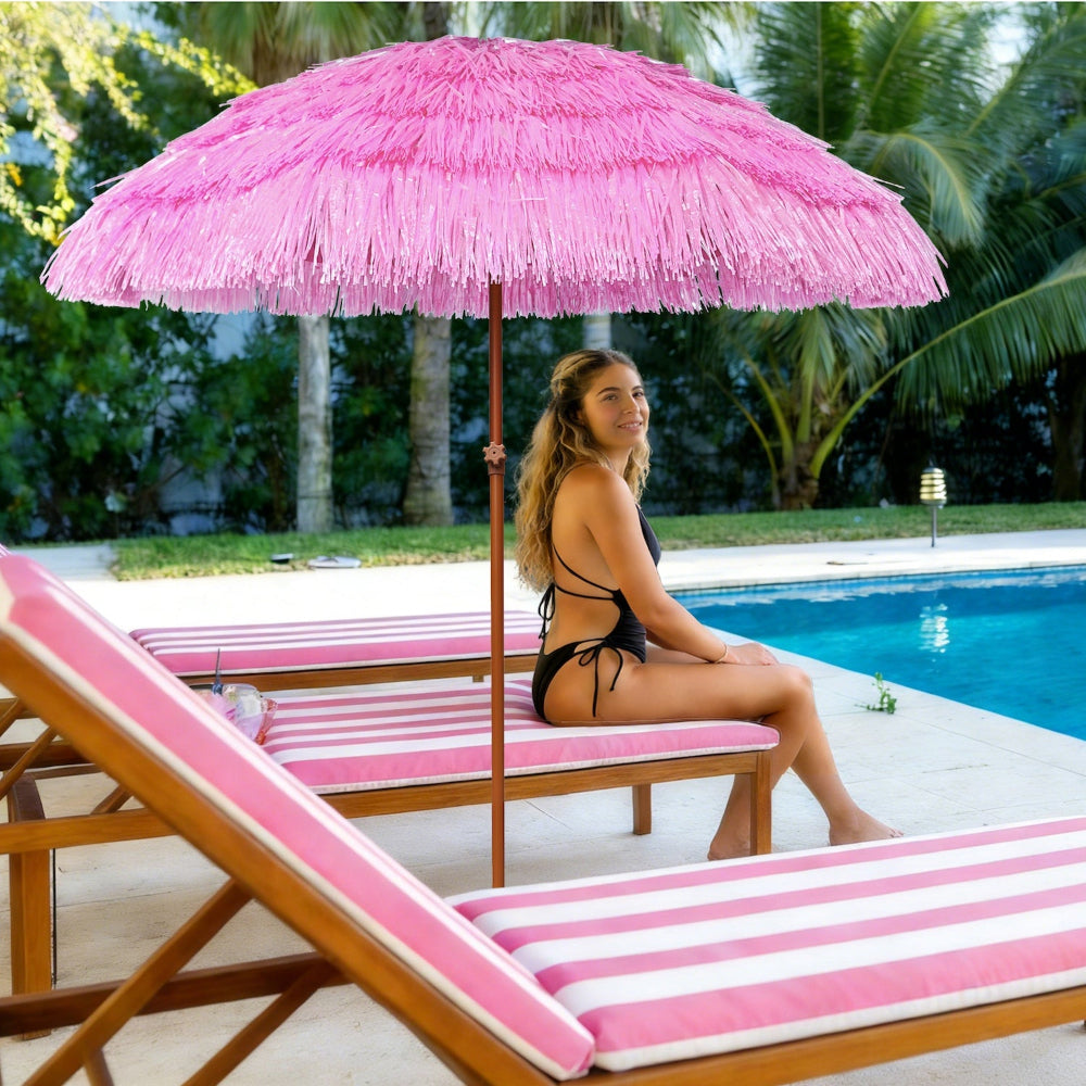 lb international patio umbrella pink 31364118 AMMSUN 7.5ft Hula Thatched Tiki Patio Umbrella Hawaiian Style,Baby Pink