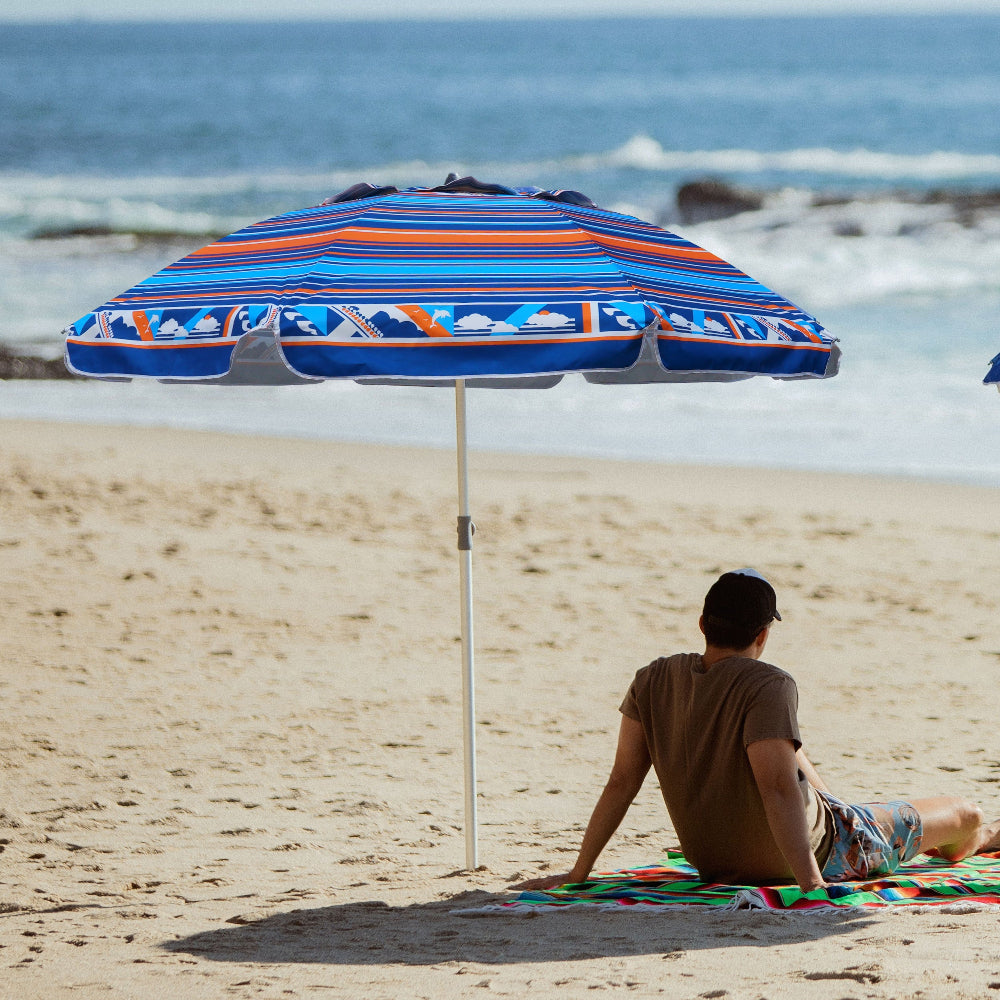 blue and orange patio umbrella AMMSUN 7ft Beach Umbrella with sand anchor Blue Orange