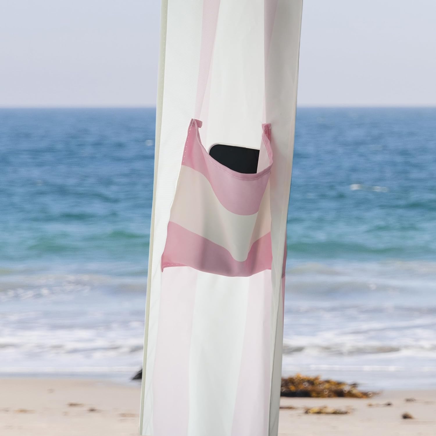 AMMSUN 6'×6' Bobo Beach Cabana with Fringe Pink Stripe