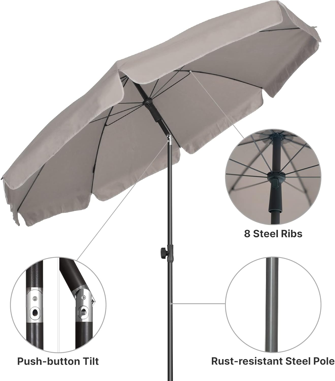AMMSUN 6.5ft Patio Umbrella Market Table Umbrella Beige